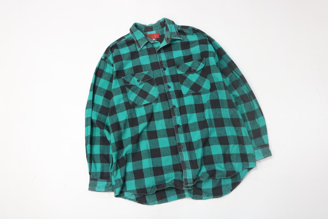 캐니 하우스 빈티지 그린 버팔로 체크 플라넬 셔츠 (L) 상품이미지2