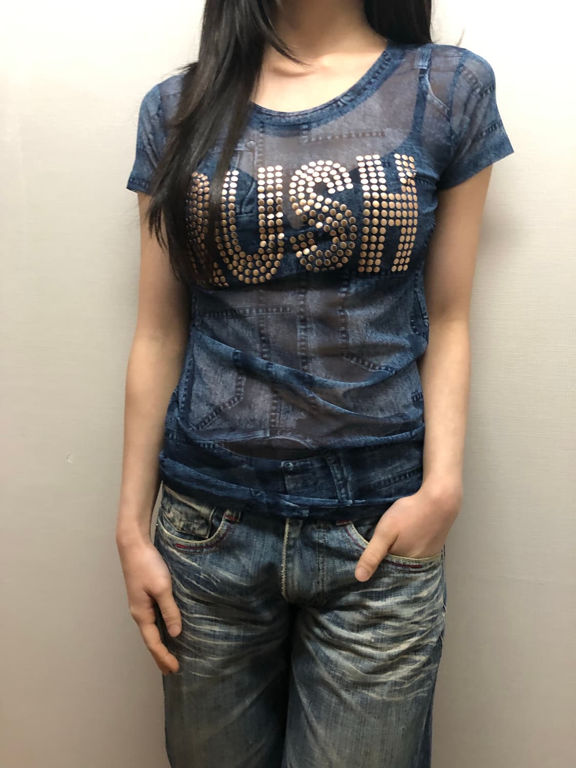 빈티지 데님 프린팅 스터드 탑 상품이미지3