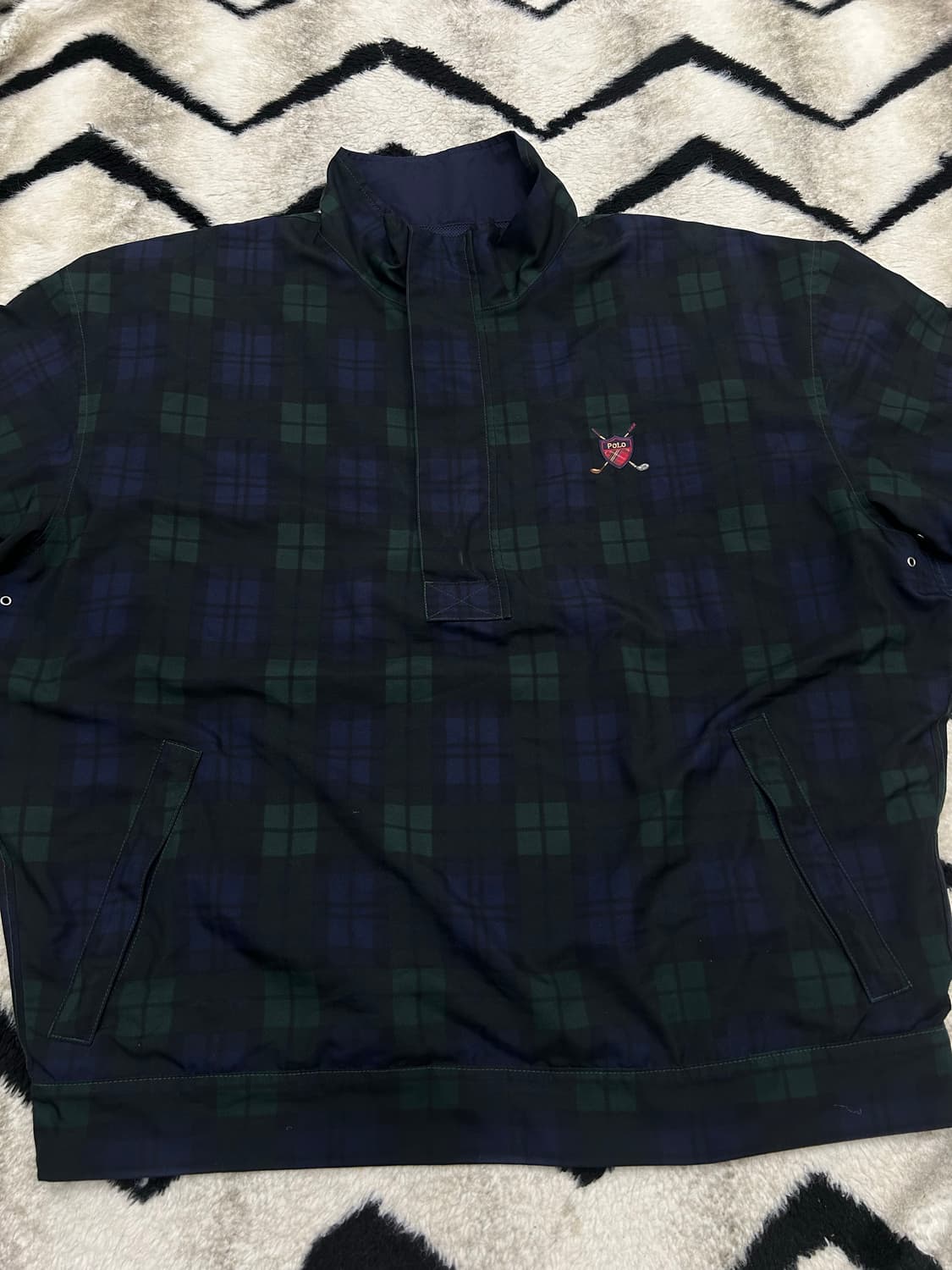 [XL]폴로랄프로렌 Golf 90s 타탄체크 폴리쉘 바람막이 아노락/카키 상품이미지3