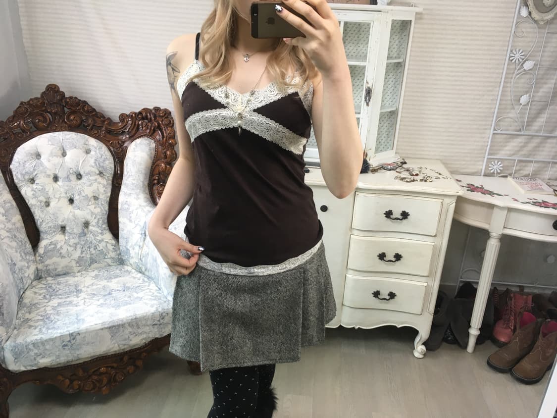 jpn vintage  brown lace sleeveless 상품이미지3