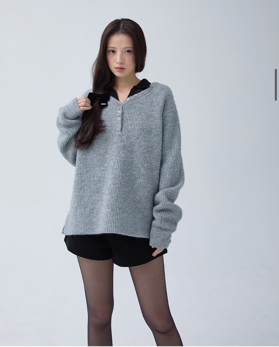 더티스 BUTTON BOXY WAFFLE WOOL KNIT 그레이 상품이미지4