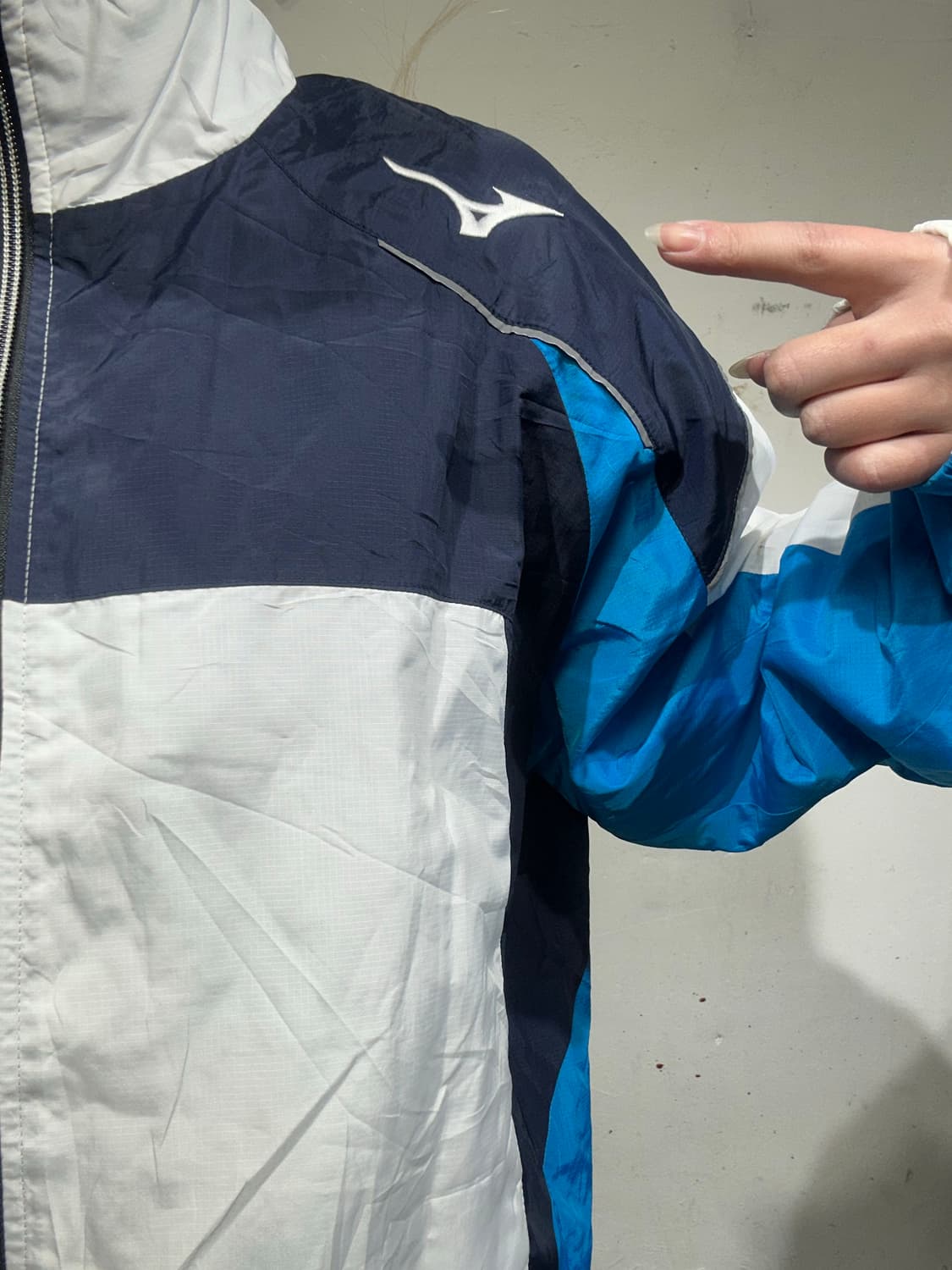 빈티지 화이트 블루 라인 바람막이 자켓 L 상품이미지4