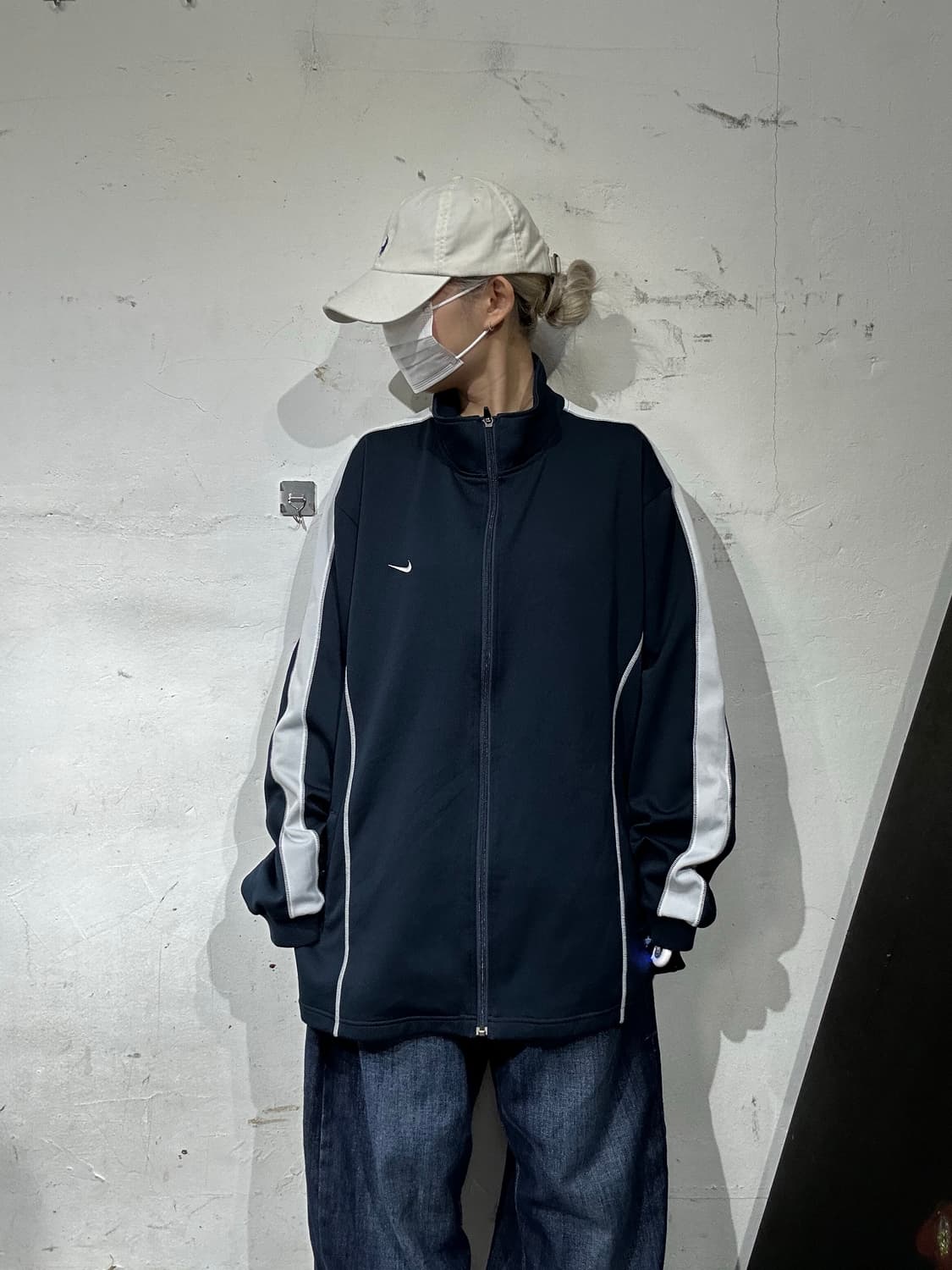 00s 나이키 네이비 빅 로고 화이트 라인 올드스쿨 트랙탑 져지 XXL 상품이미지2