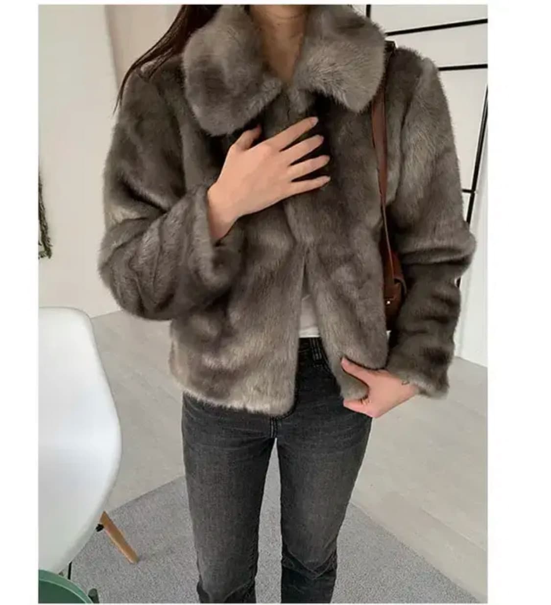 노네임 버킨 카라 그레이 퍼자켓 숏자켓 상품이미지1