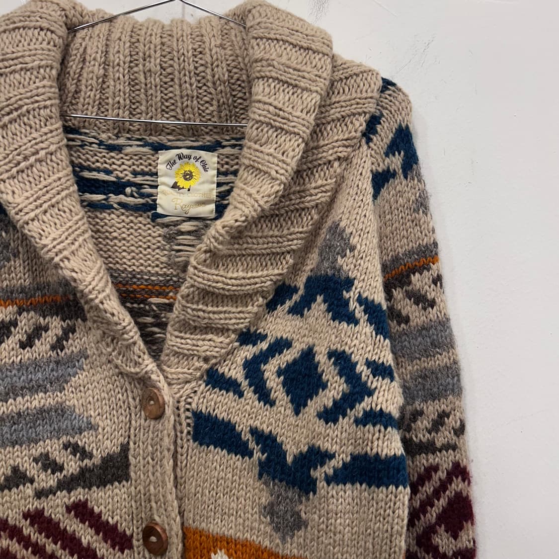 레이빔즈 울 패턴 숄카라 케이블 니트 가디건 상품이미지1