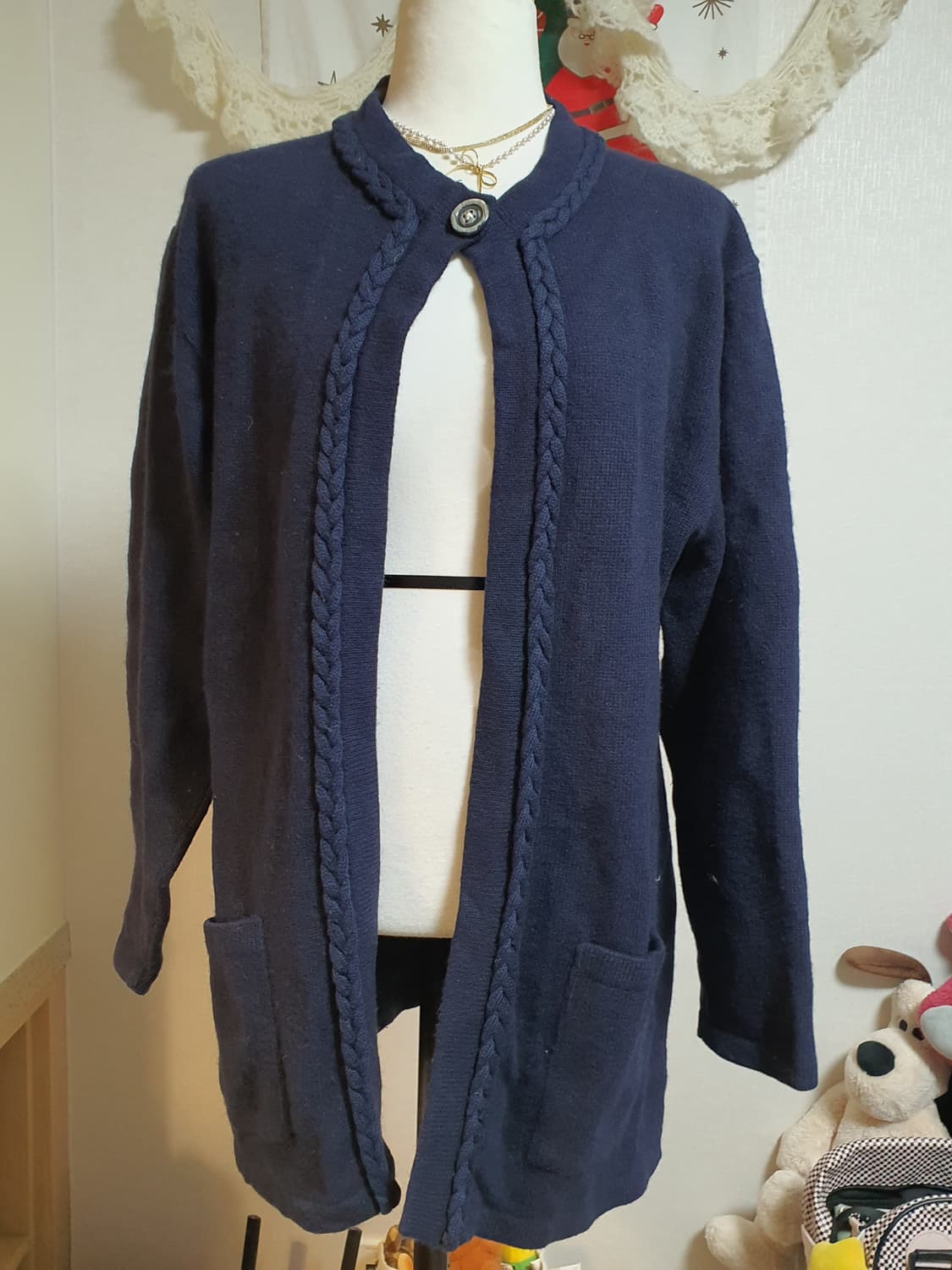 [빈티지] 네이비색 꽈배기 니트 가디건 비앙카 가디건 상품이미지1