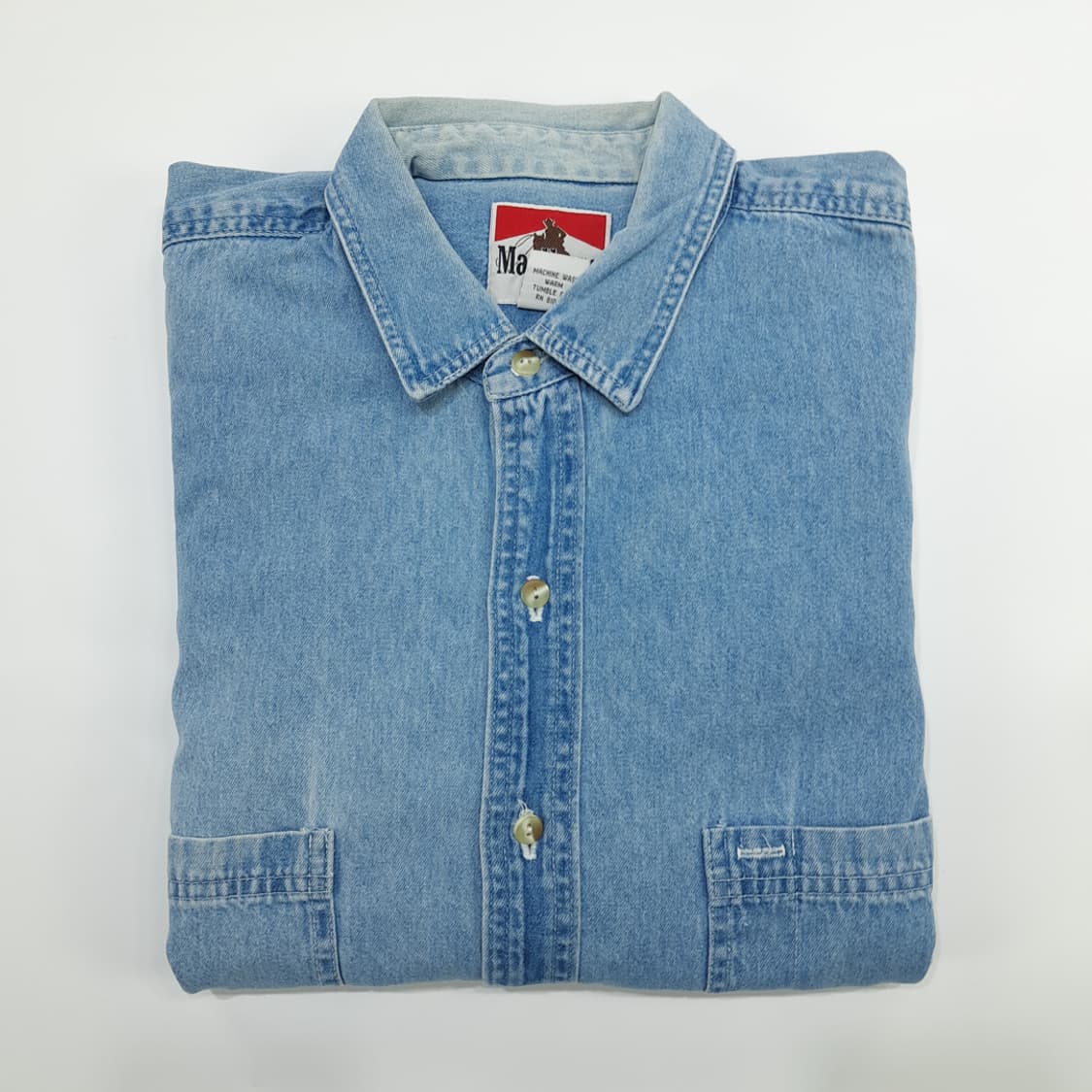 Co826 XL 말보로 클래식 90s USA 연청 데님 긴팔 워크 셔츠 상품이미지7