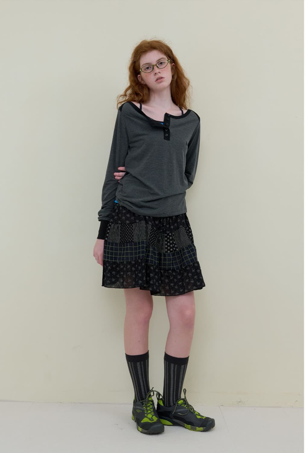 [노컨텐츠] 믹스 패턴 미니 스커트_블랙 상품이미지1