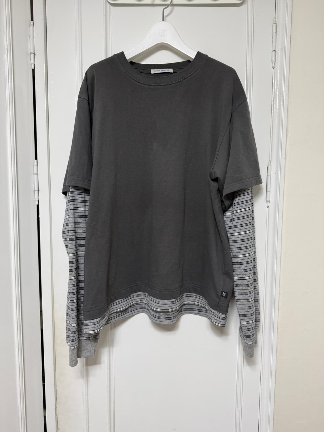 로우클래식 스트라이프 레이어드 롱 슬리브 티셔츠 챠콜 M 상품이미지3