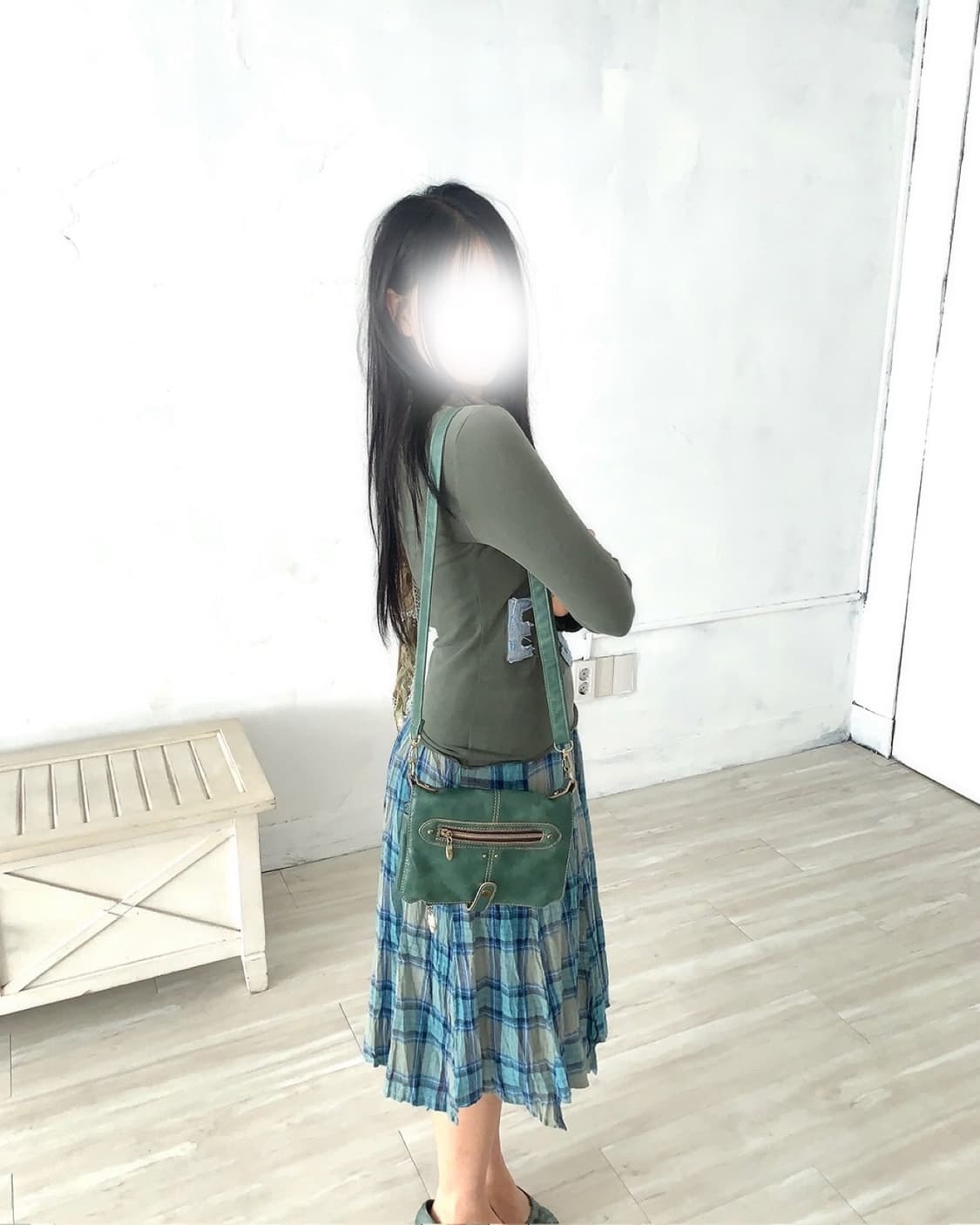 Blue Plaid Crinkle Midi Skirt 상품이미지4