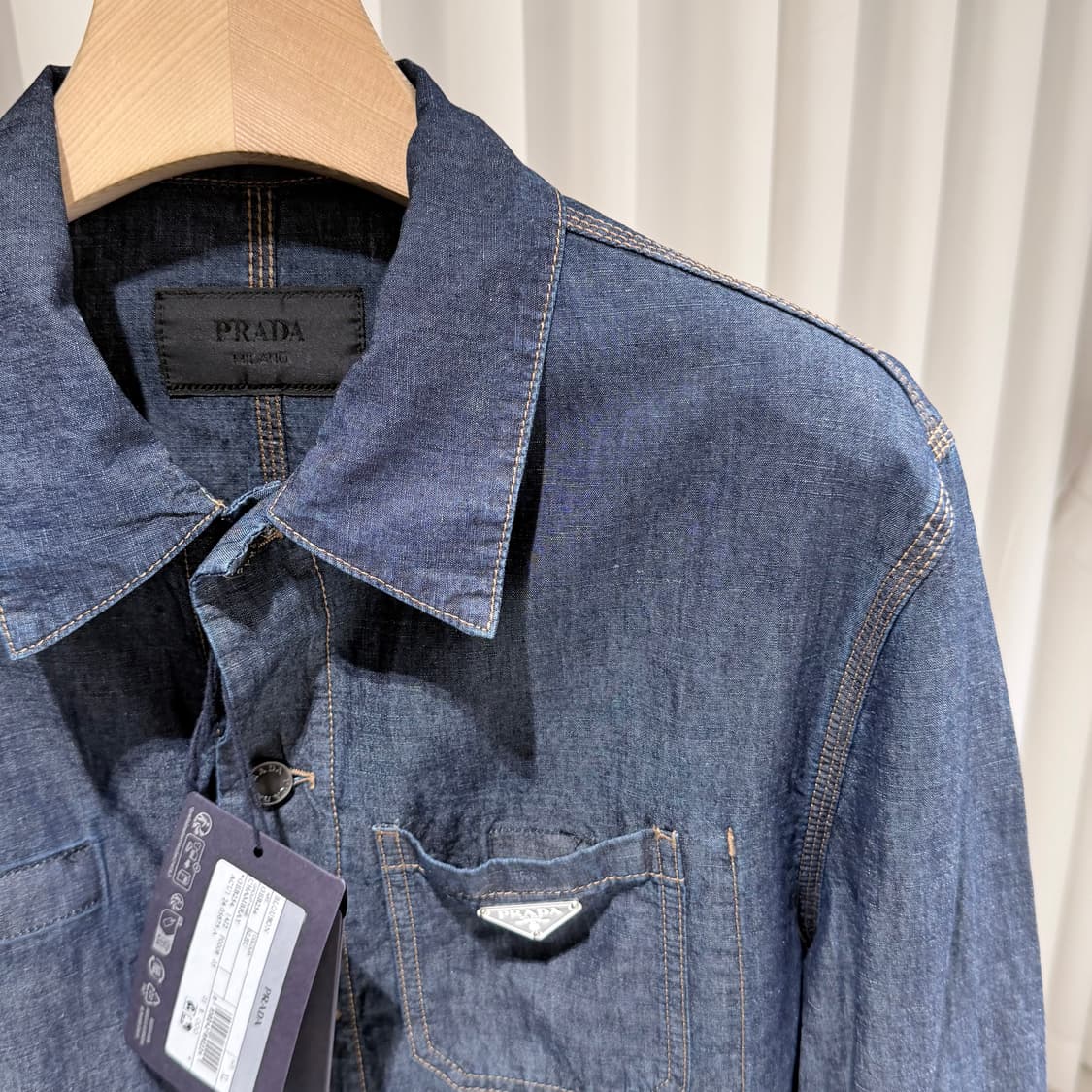 (A+/XL) / 프라다 삼각로고 샴브레이 블루종 봄버 데님 자켓 상품이미지4
