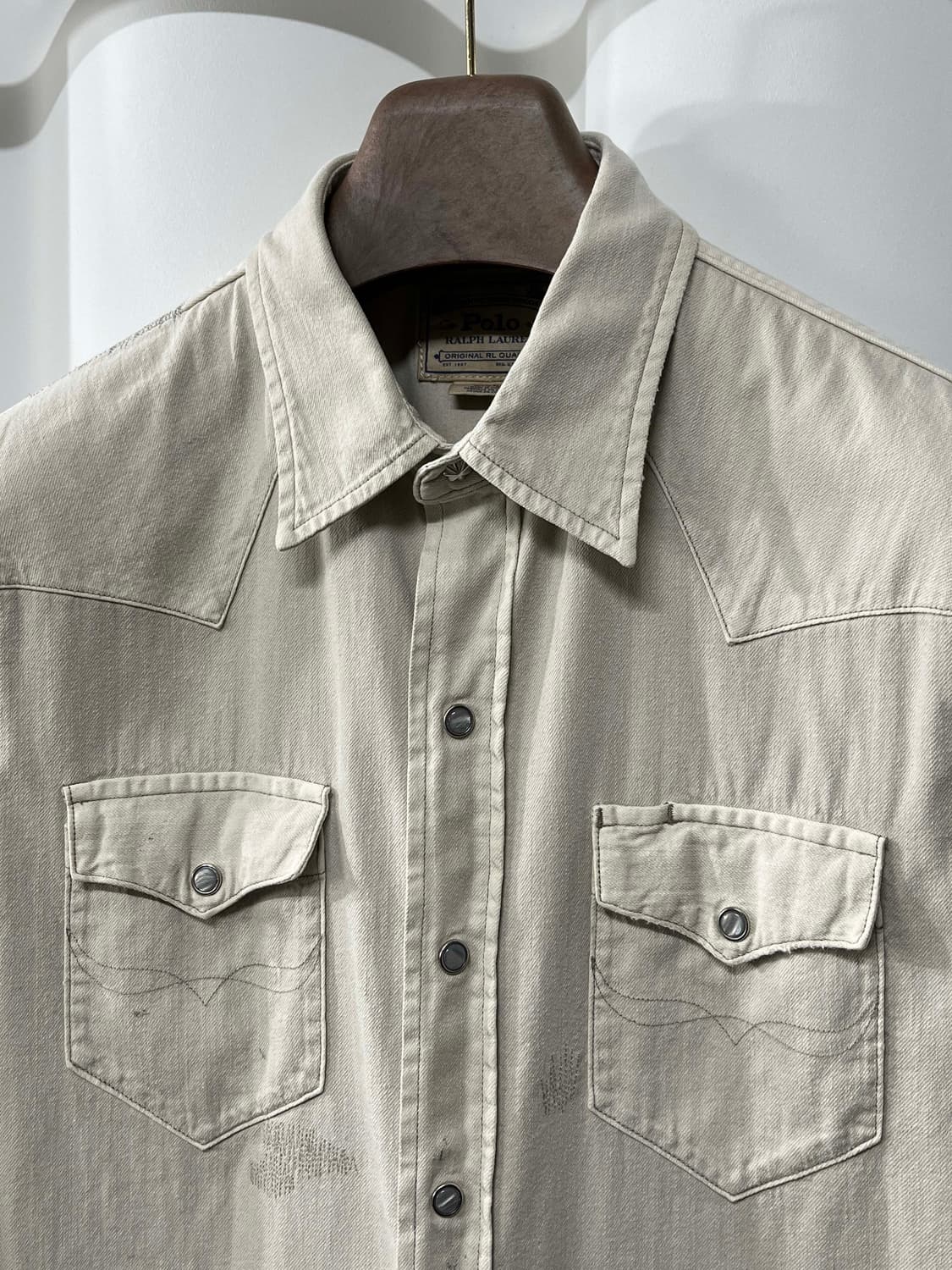 폴로 랄프로렌 디스트레스드 리페어 오트밀 콘초 웨스턴 셔츠 상품이미지5