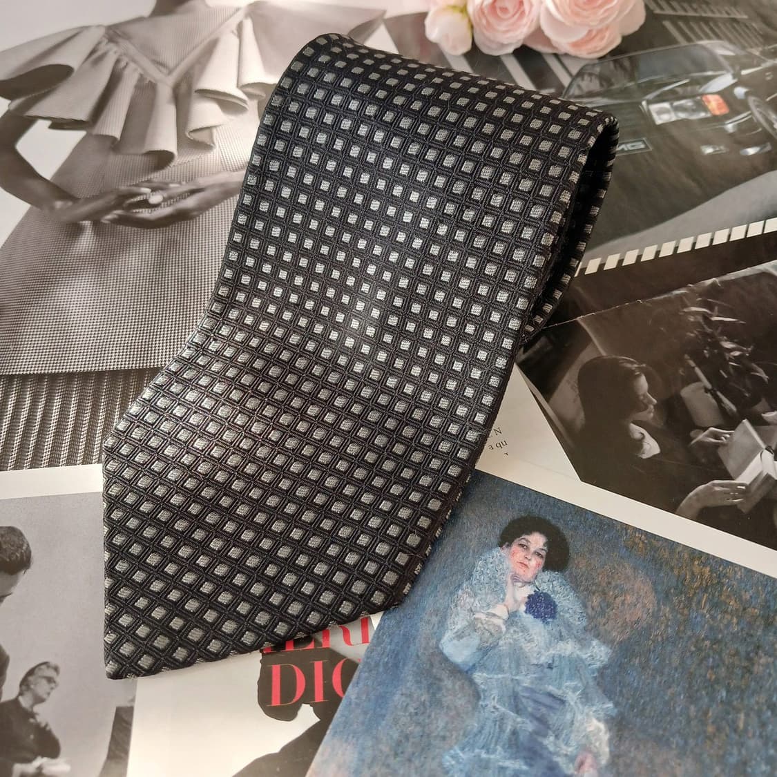 아쿠아스큐텀 실크 블랙 패턴 넥타이 9.7cm A등급 A19278
 상품이미지2