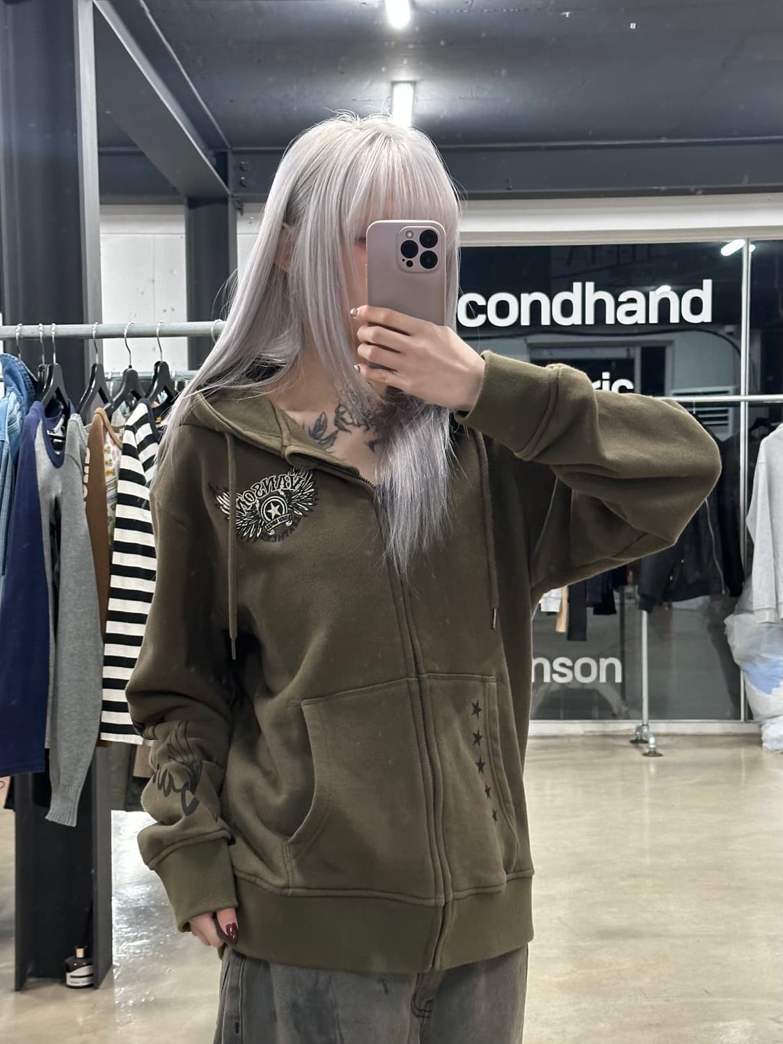 벤슨 자수 후드 집업 상품이미지1