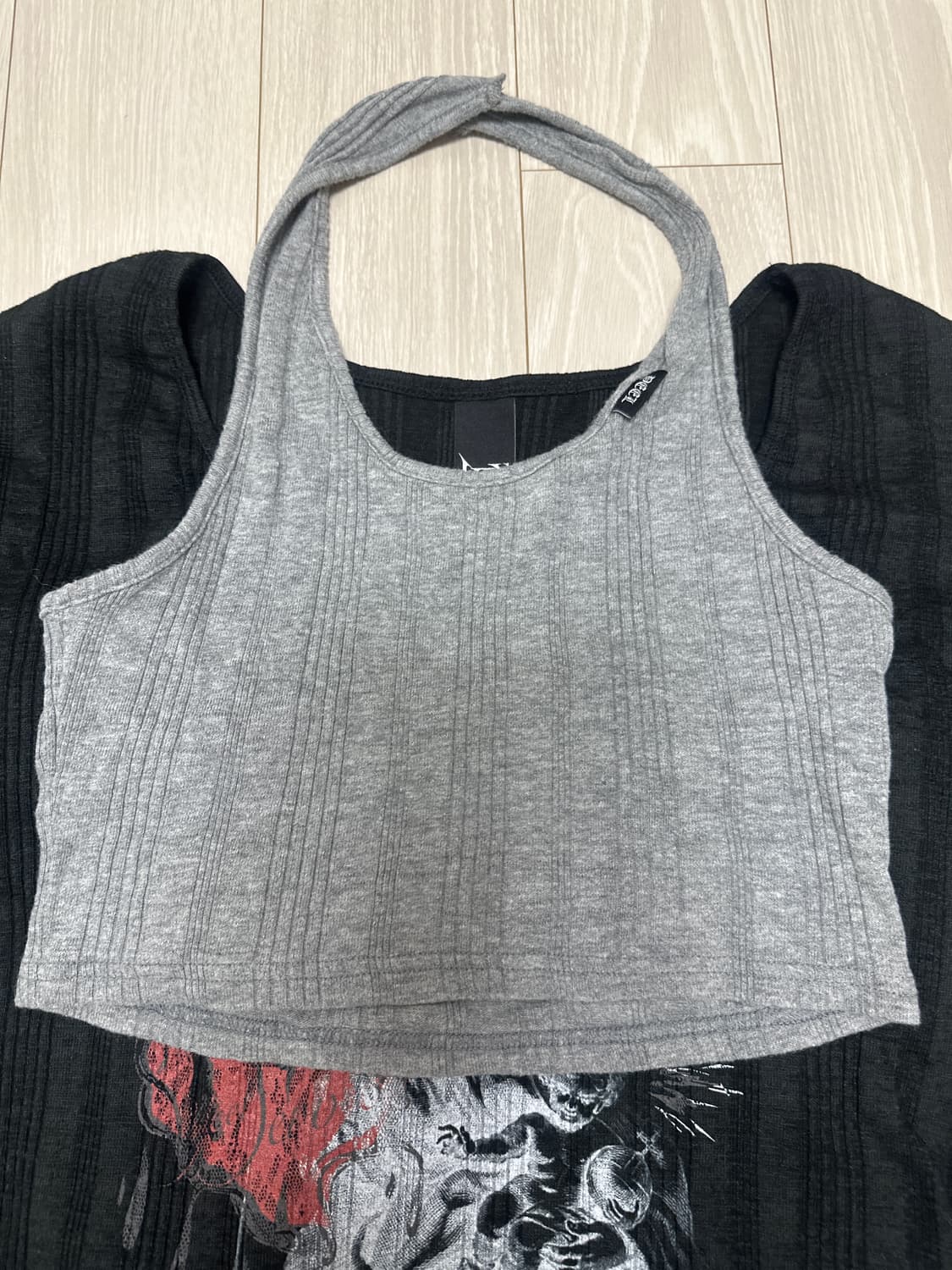 VINTAGE LAYERED OFF-SHOULDER TOP BLACK 상품이미지3