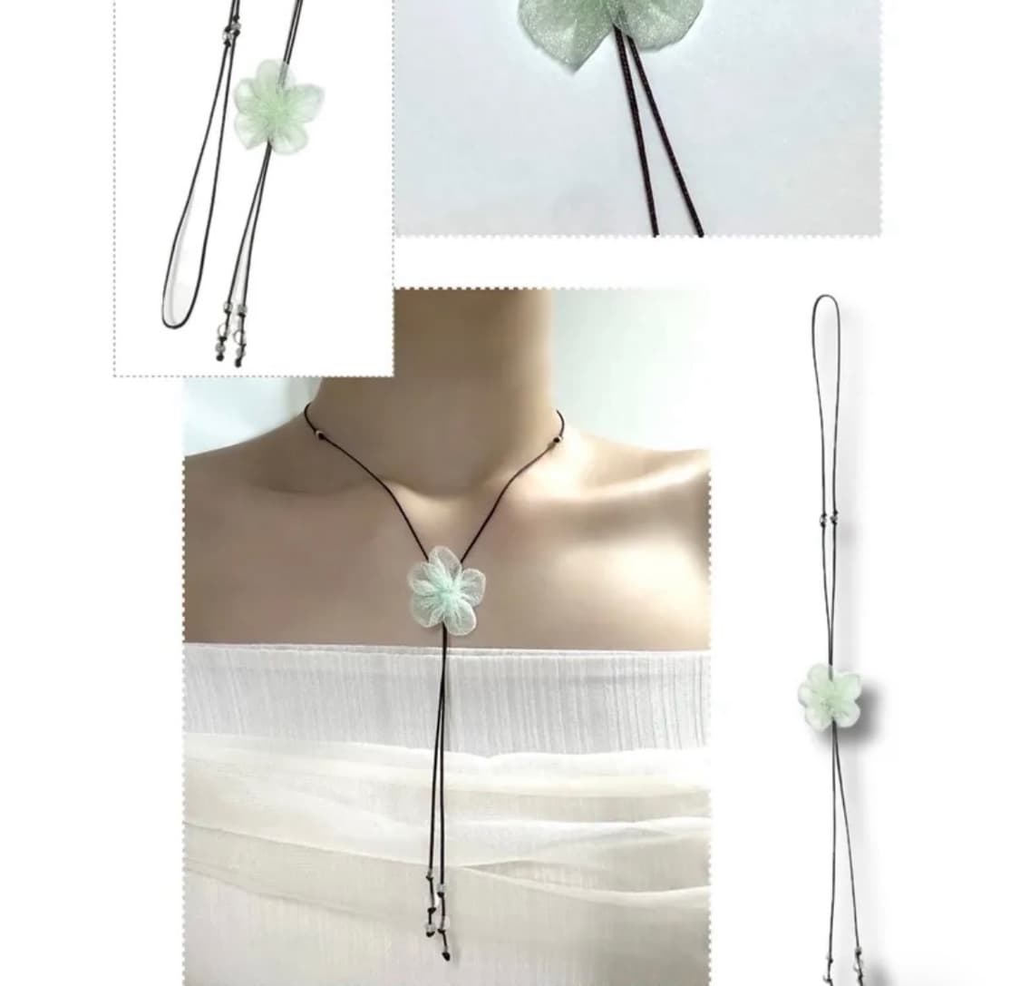 에이블리 방세 클로버 꽃 포인트 코르사주 꽃비즈 길이조절 끈 목걸이 상품이미지1