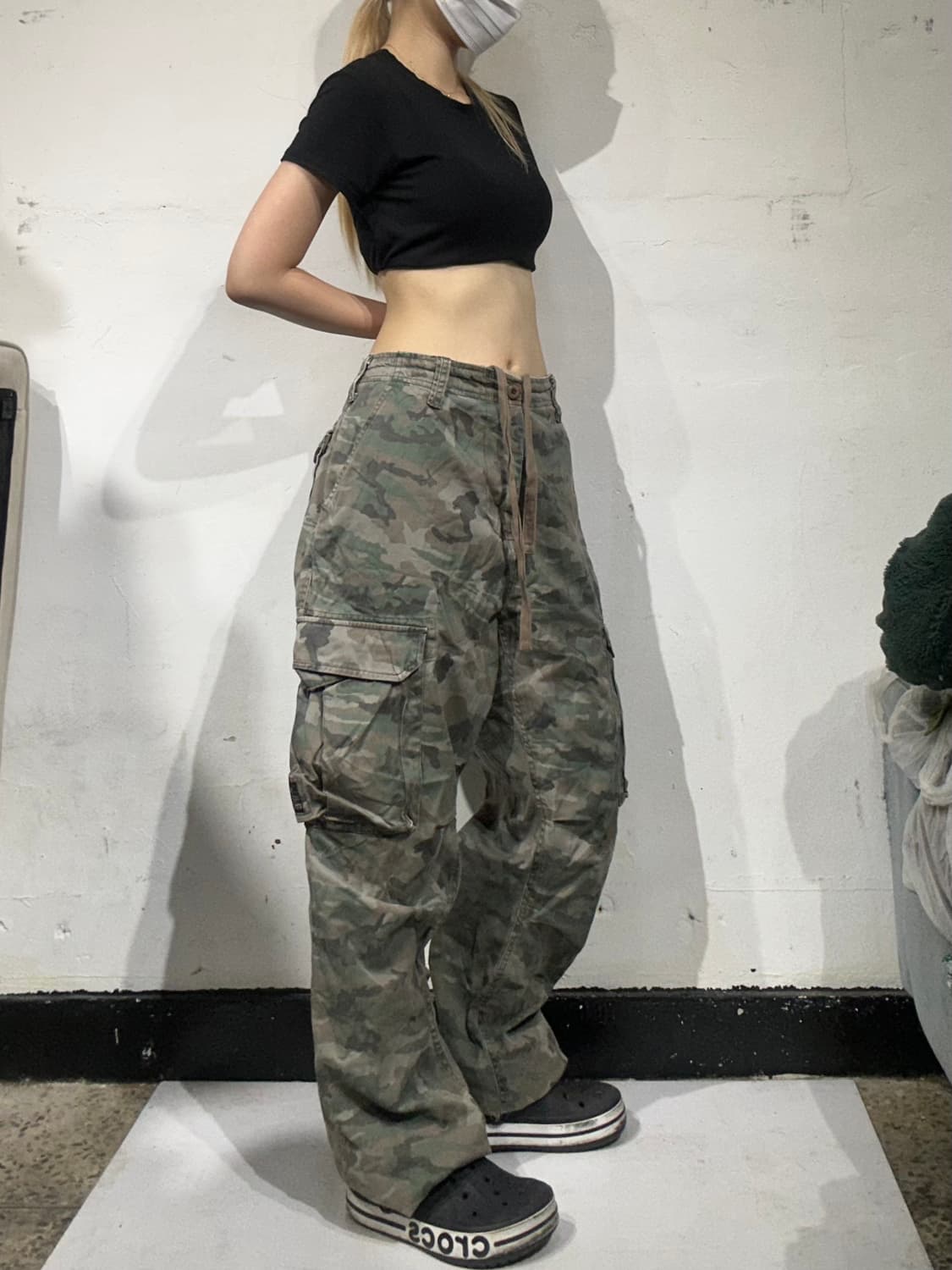 일본 빈티지 camp 카키 카모 와이드 카고 팬츠  상품이미지1