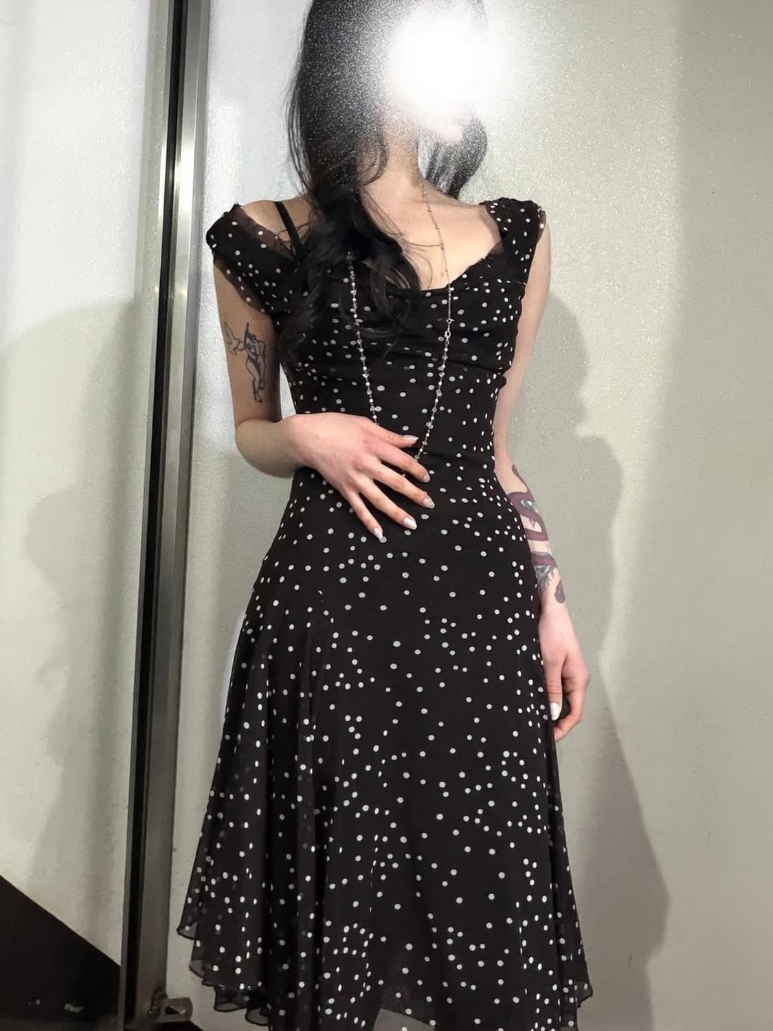 Brown Dot Drape Chiffon Dress / Made in  상품이미지2