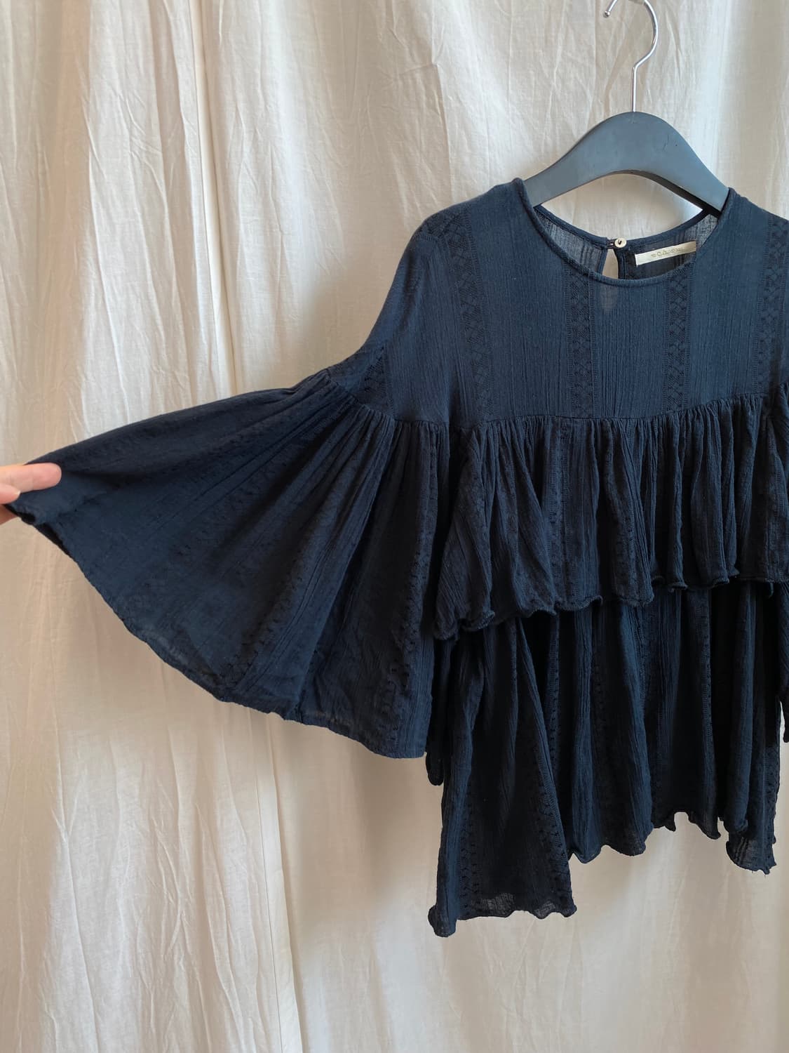 네이비 면혼방 반팔블라우스(M-L) 상품이미지3