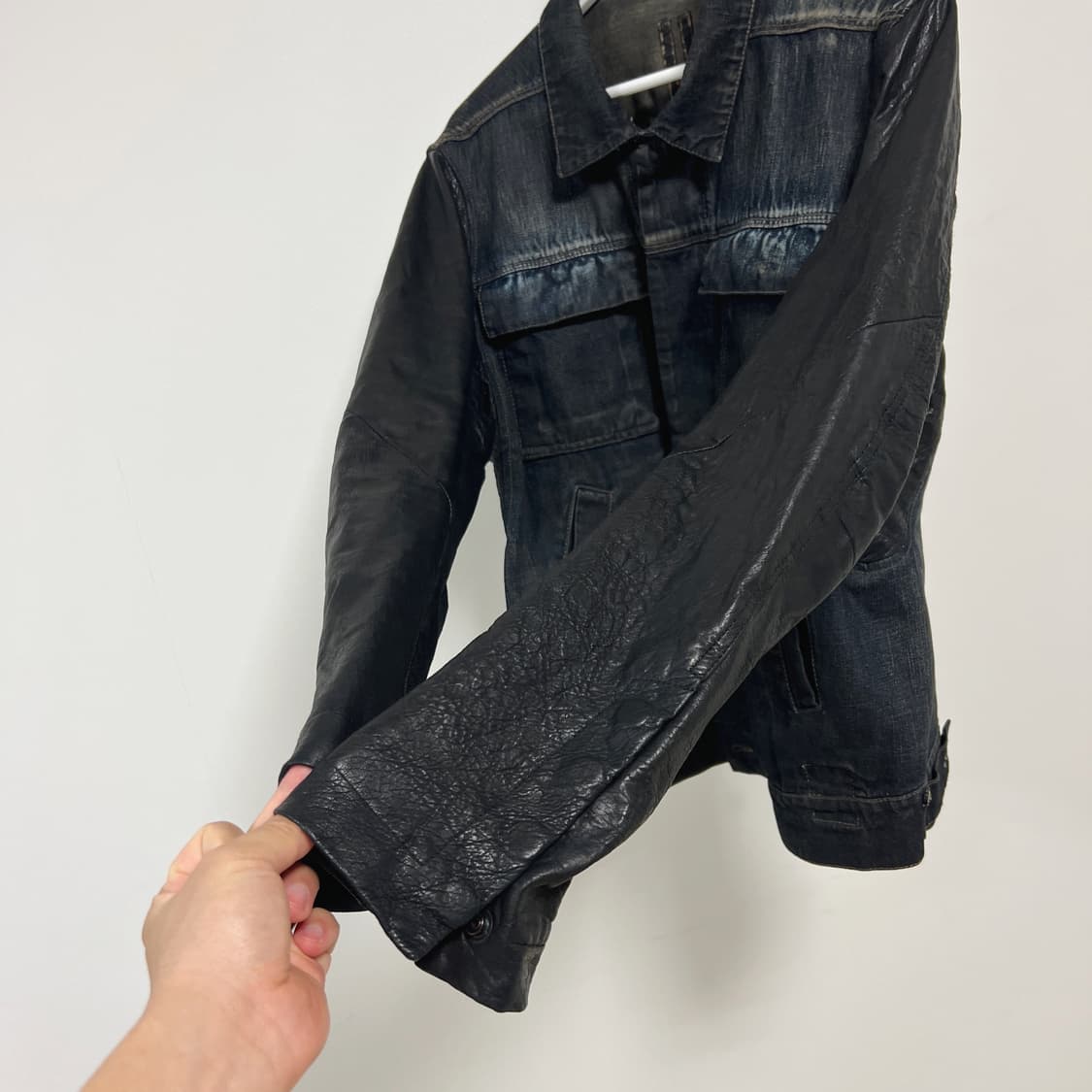 릭오웬스 10SS 다크쉐도우 팔가죽 데님 자켓 블루 블랙 상품이미지6