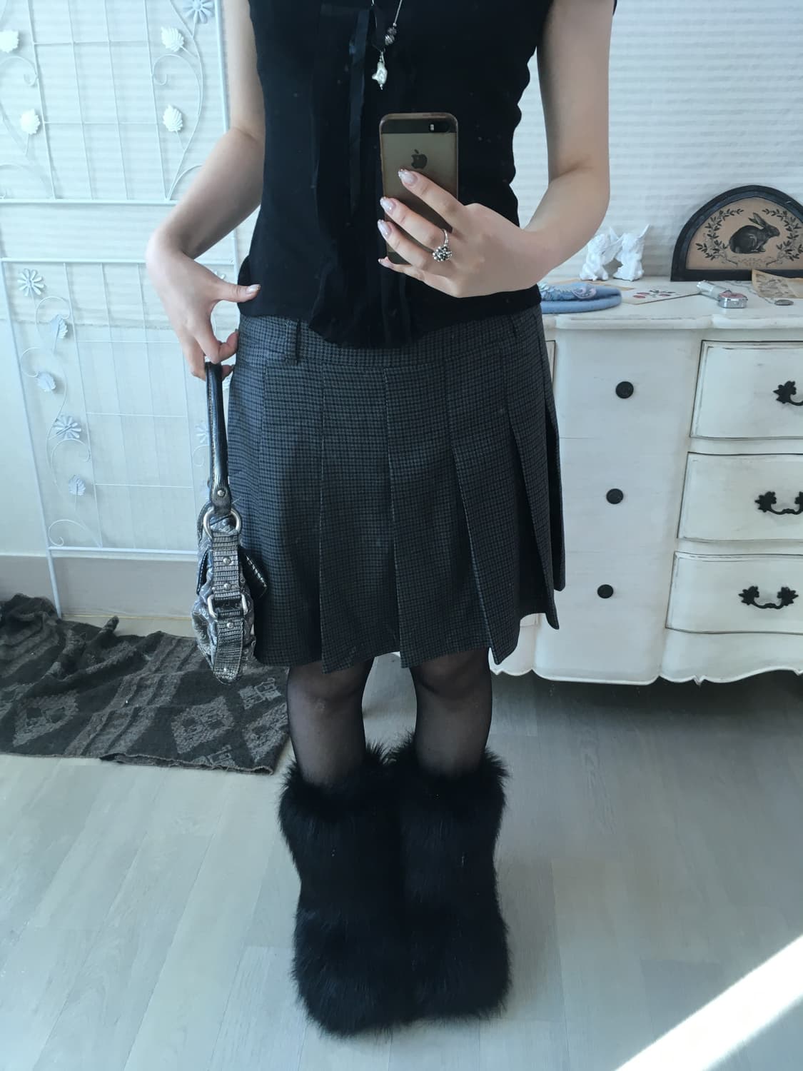 jpn vintage charcoal herringbone skirt 상품이미지5