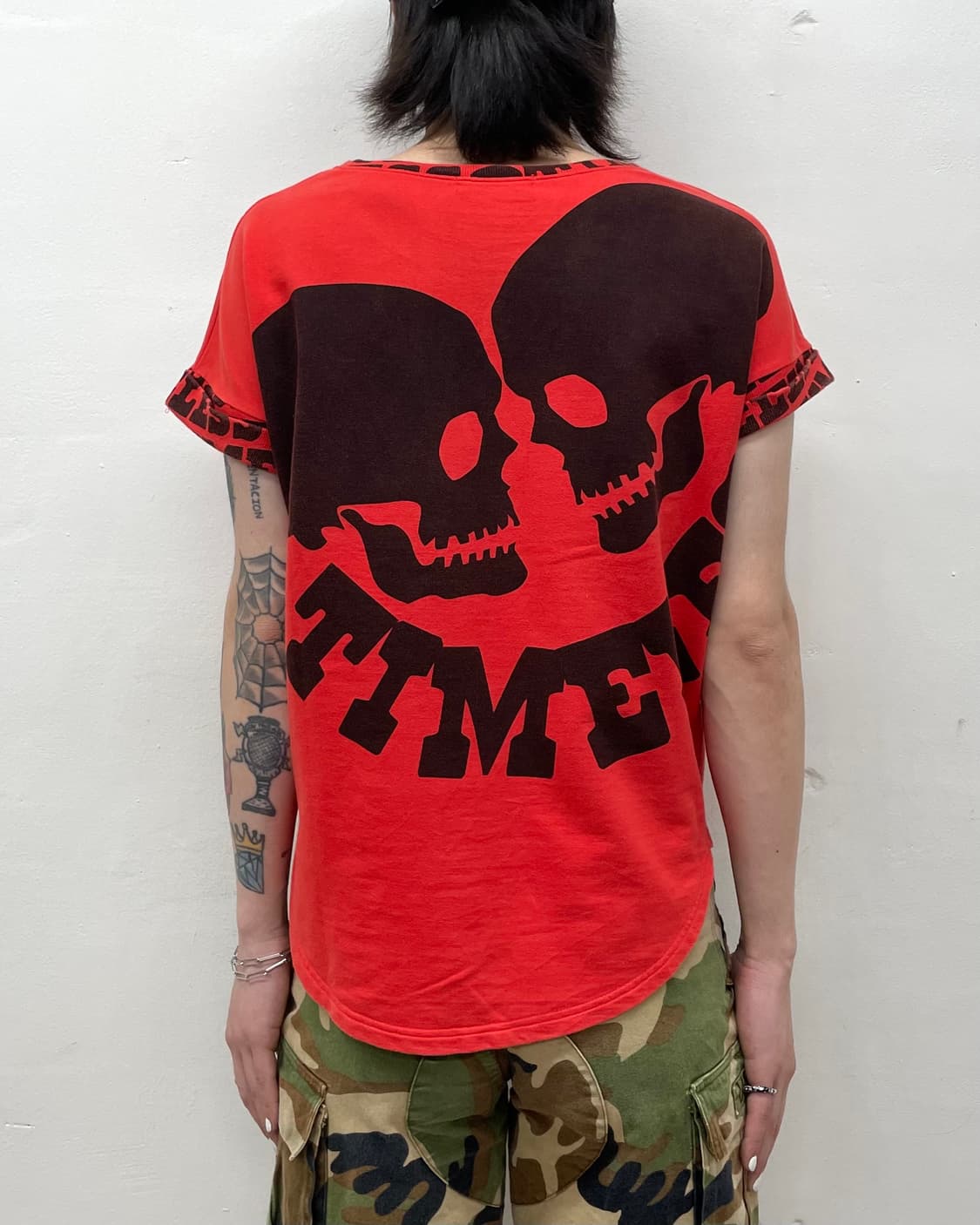  Two skull lettering red T-shirt 상품이미지1