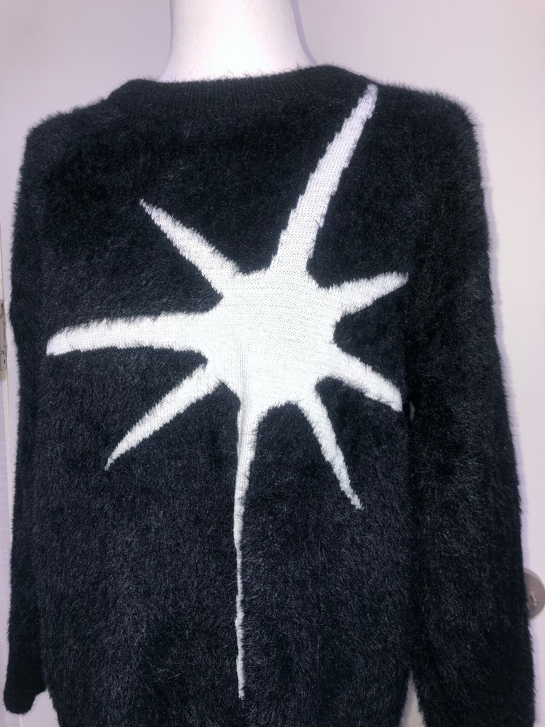 빈티지 구제 별 스타 레터링 패턴 앙고라 루즈핏 니트 상품이미지7