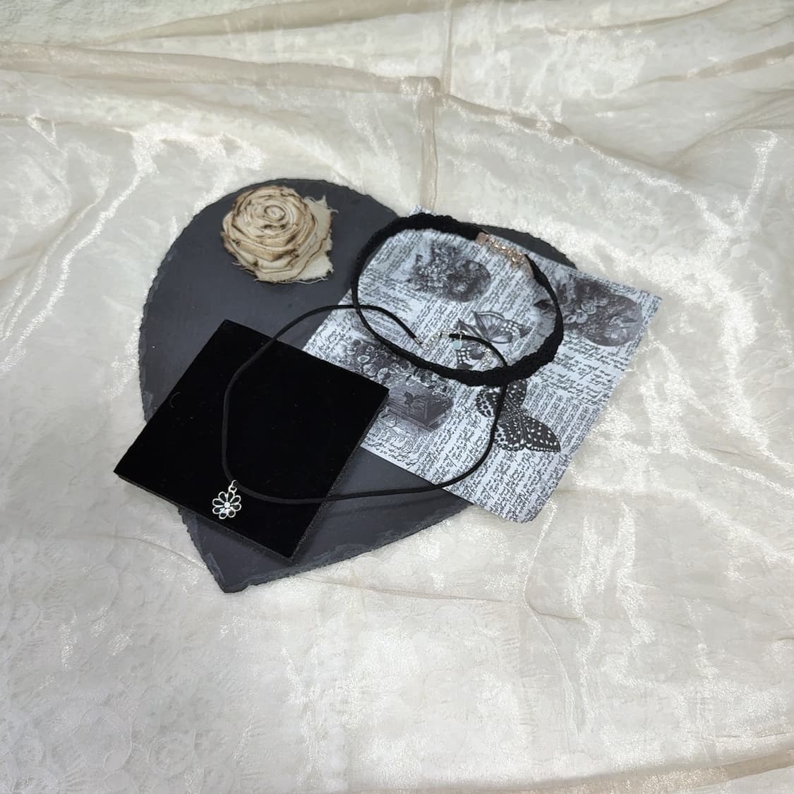 빈티지  레이스 플라워  스웨이드 초커 목걸이 세트 상품이미지2