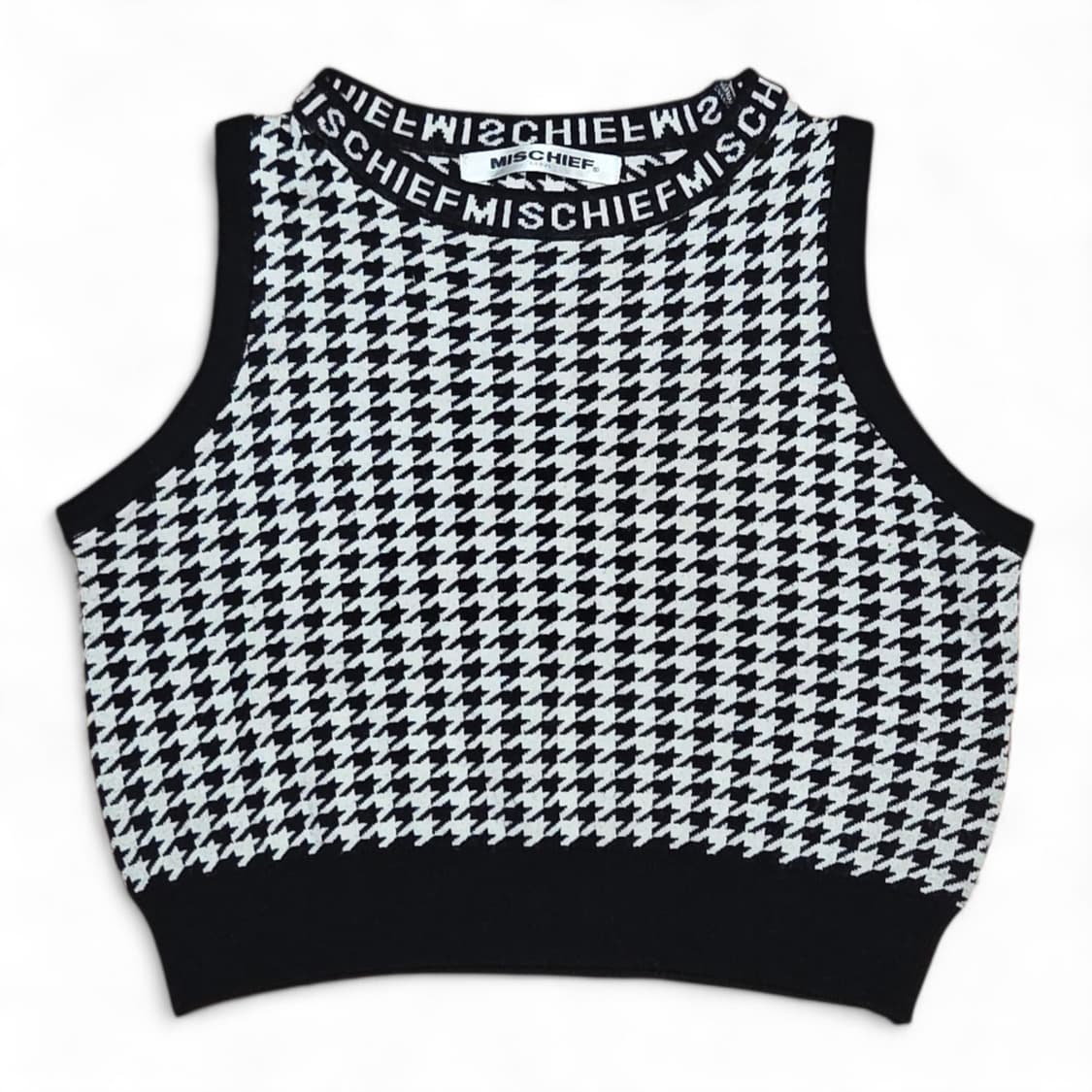 미스치프 패턴 크롭 니트 베스트 (M) 상품이미지1