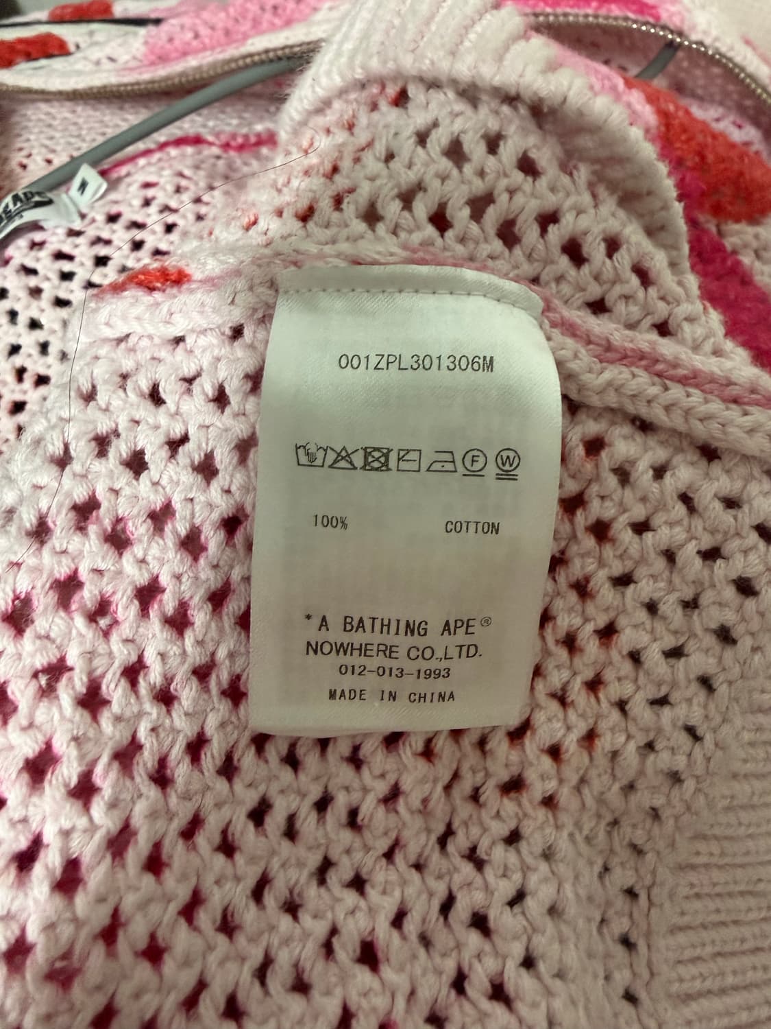 베이프 ABC 카모 크로셰 릴렉스드 핏 샤크 풀 후드집업 핑크 상품이미지4