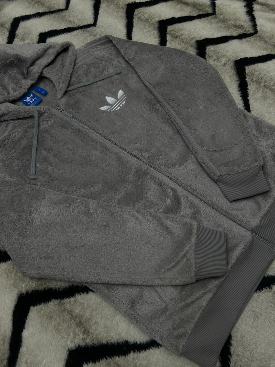 [2Xl]아디다스 쉐르파 플리스 빅로고 후드집업/그레이 상품이미지3