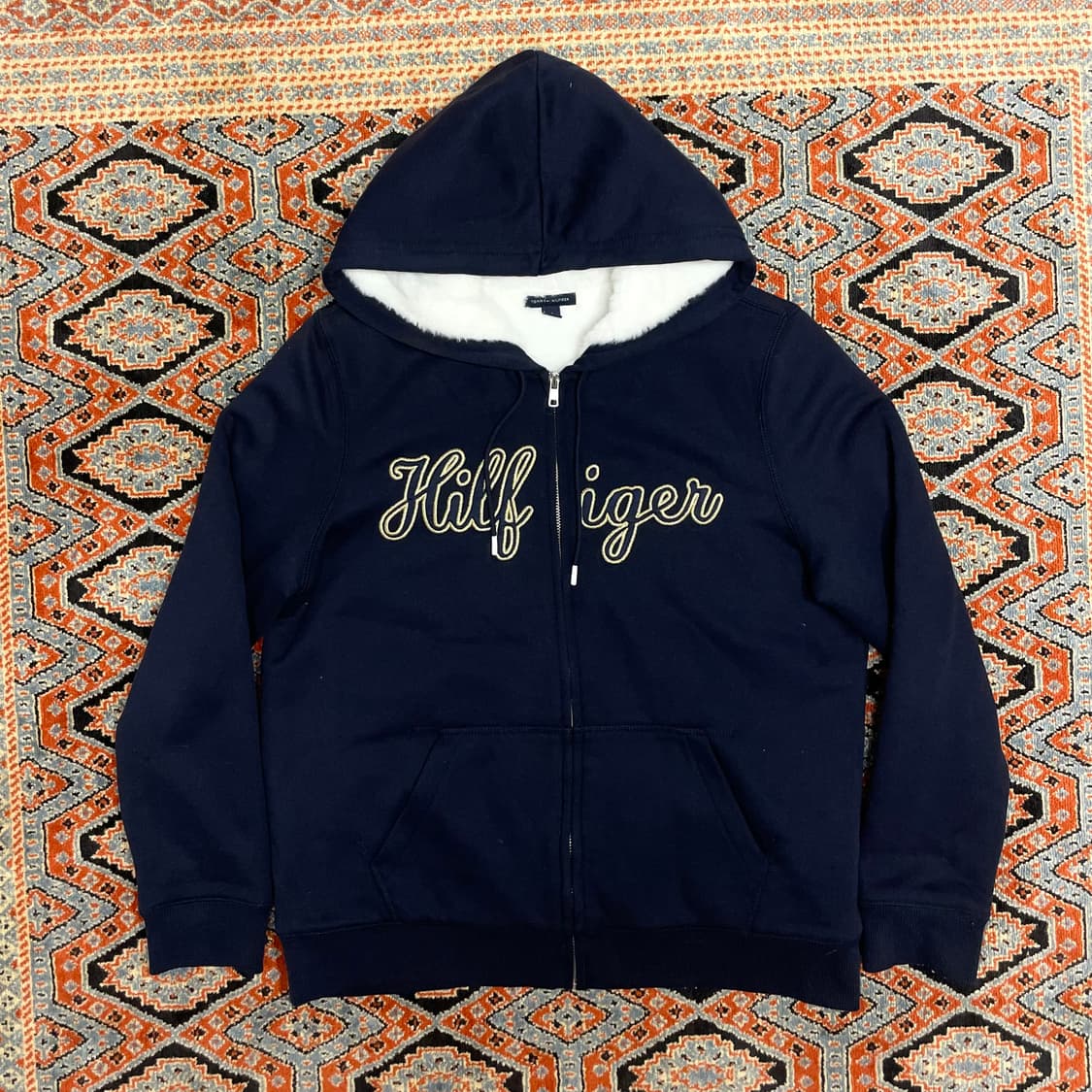 타미힐피거 스펠로고 네이비 밍크 기모 후드집업 여성M 상품이미지1