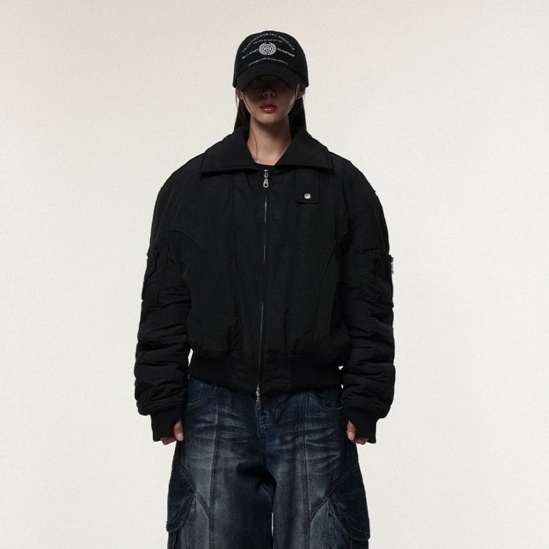 아이돈워너셀 Solid High Neck Ma-1 Black 자켓 상품이미지3