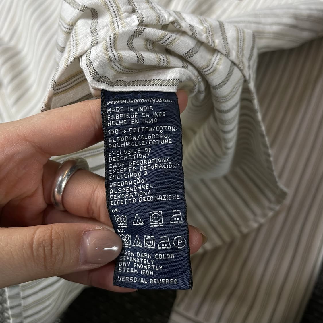 타미힐피거 아이보리 베이지 스트라이프 원포켓 긴팔 셔츠 M 상품이미지6