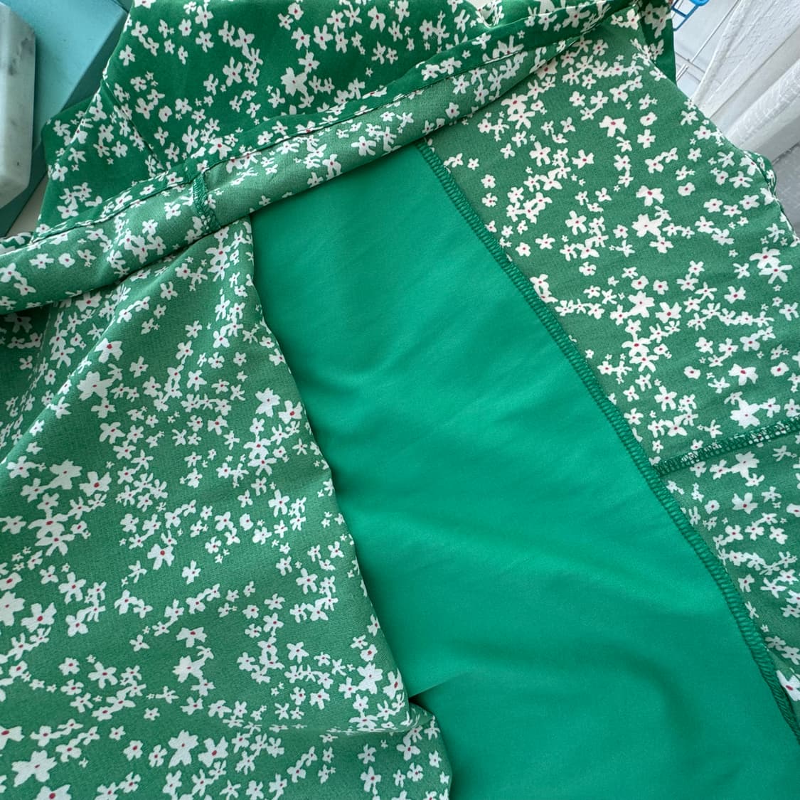 그린 플라워패턴 반팔 롱원피스 S 상품이미지10