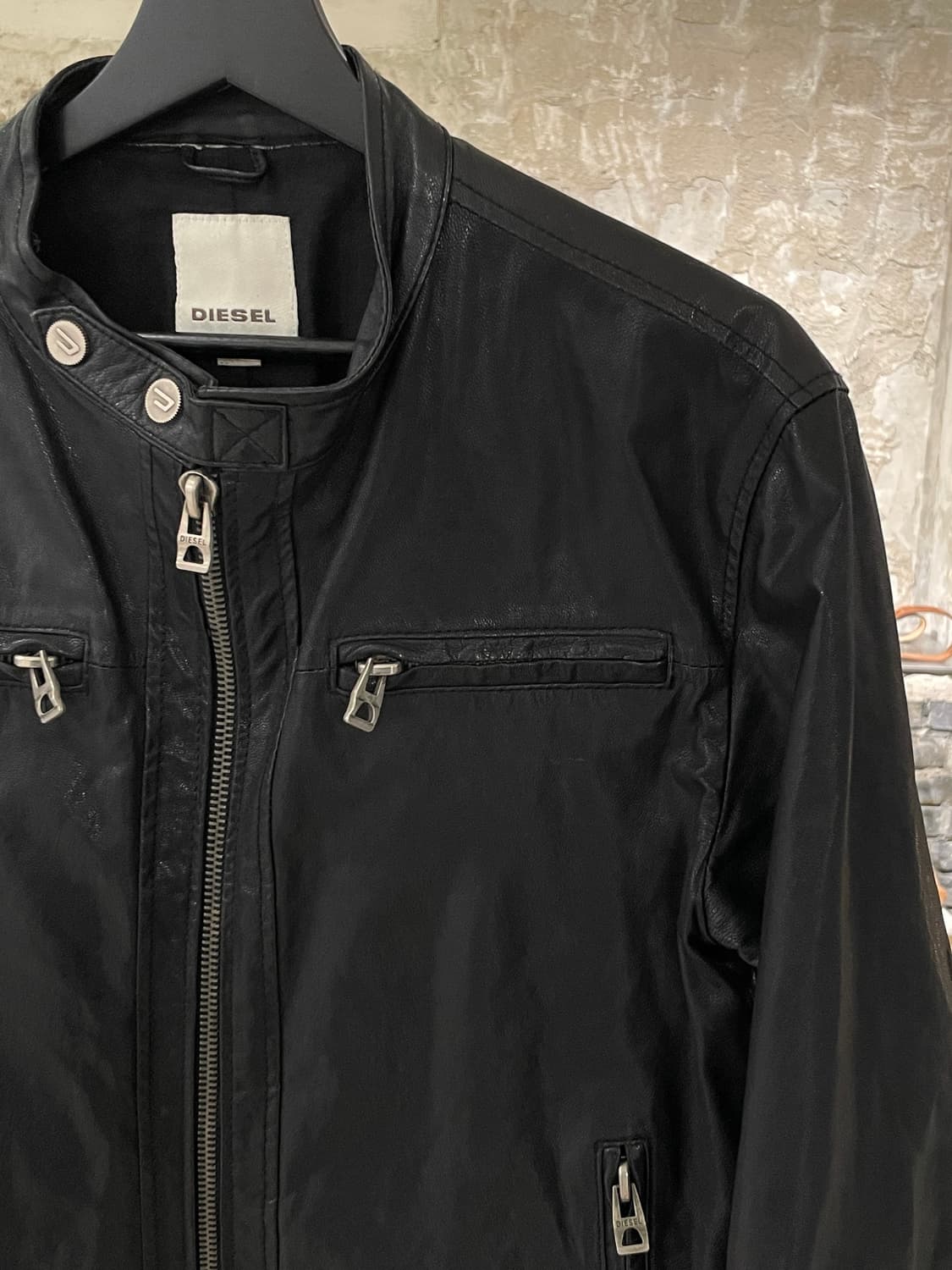 디젤 블랙 유틸리티 글로시 쉽 레더 자켓 상품이미지3