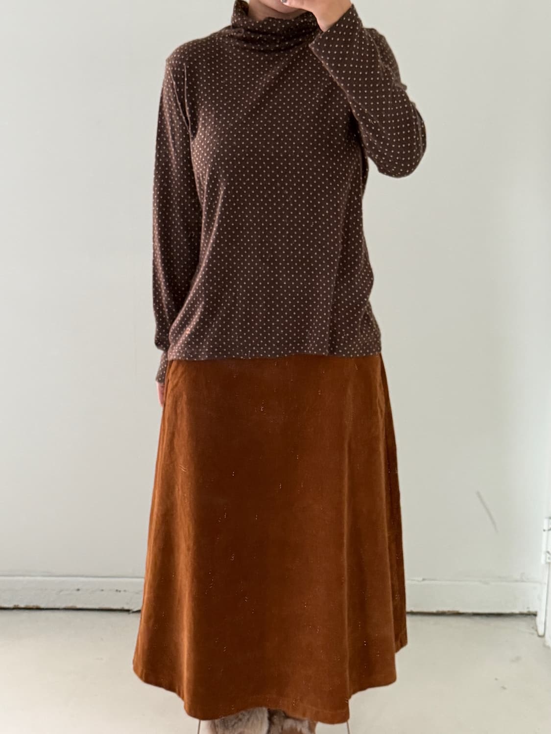 일본빈티지 골든베어 브라운 도트 터틀넥 상품이미지2