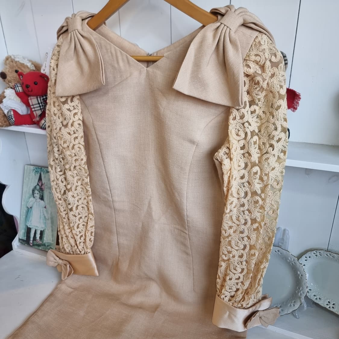 레이스 슬리브 리본 원피스 상품이미지5