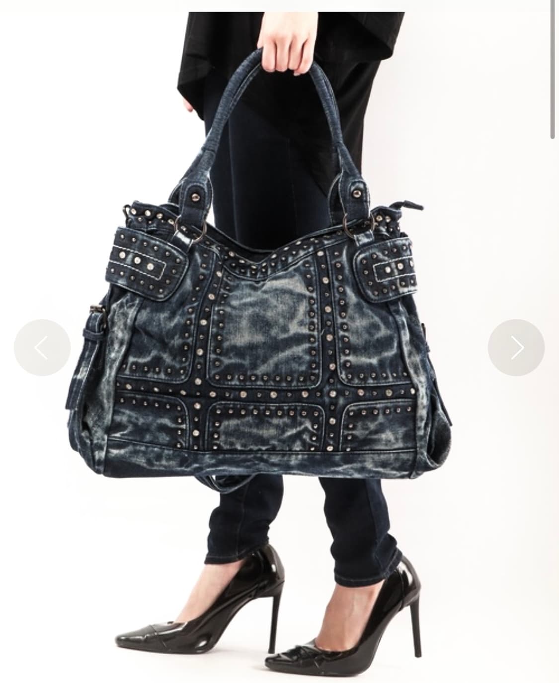 스터드 큐빅 블랙 데님 토트백 숄더백 시티백 상품이미지1