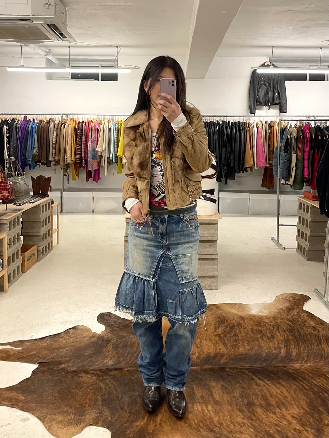 VTG leather grizzly fur Jacket 양가죽 폭스퍼 상품이미지2