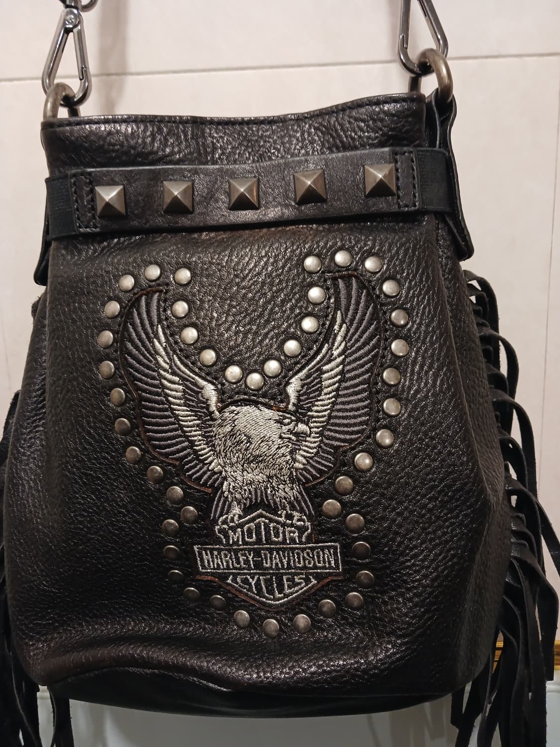 할리데이비슨 정품 남여공용 블랙 레더 숄더백 상품이미지2