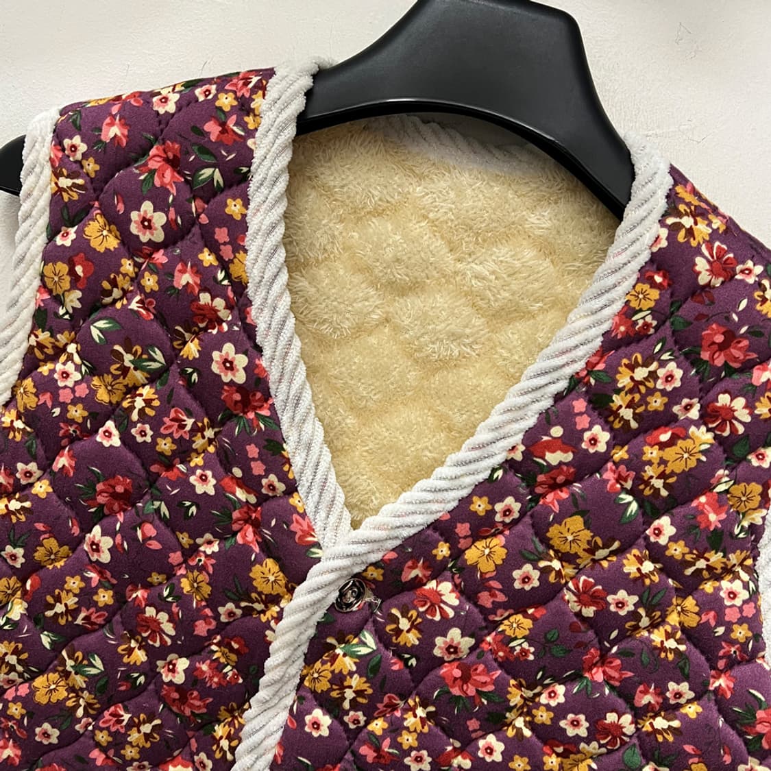 꽃무늬 기모 촌캉스 김장 조끼 퍼플 FREE 상품이미지3