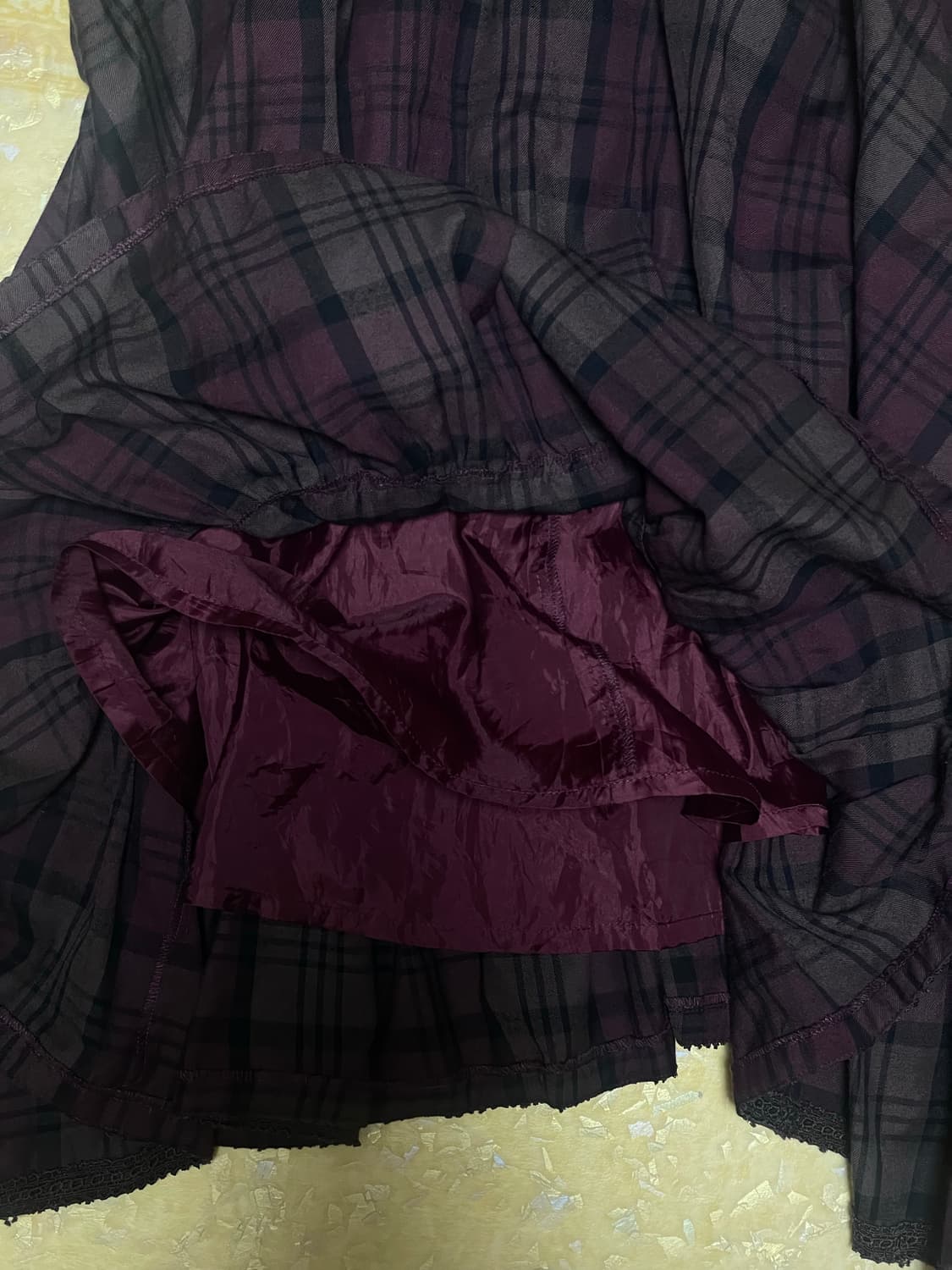 빈티지 체크 레이스 캉캉 비대칭 스커트 상품이미지5