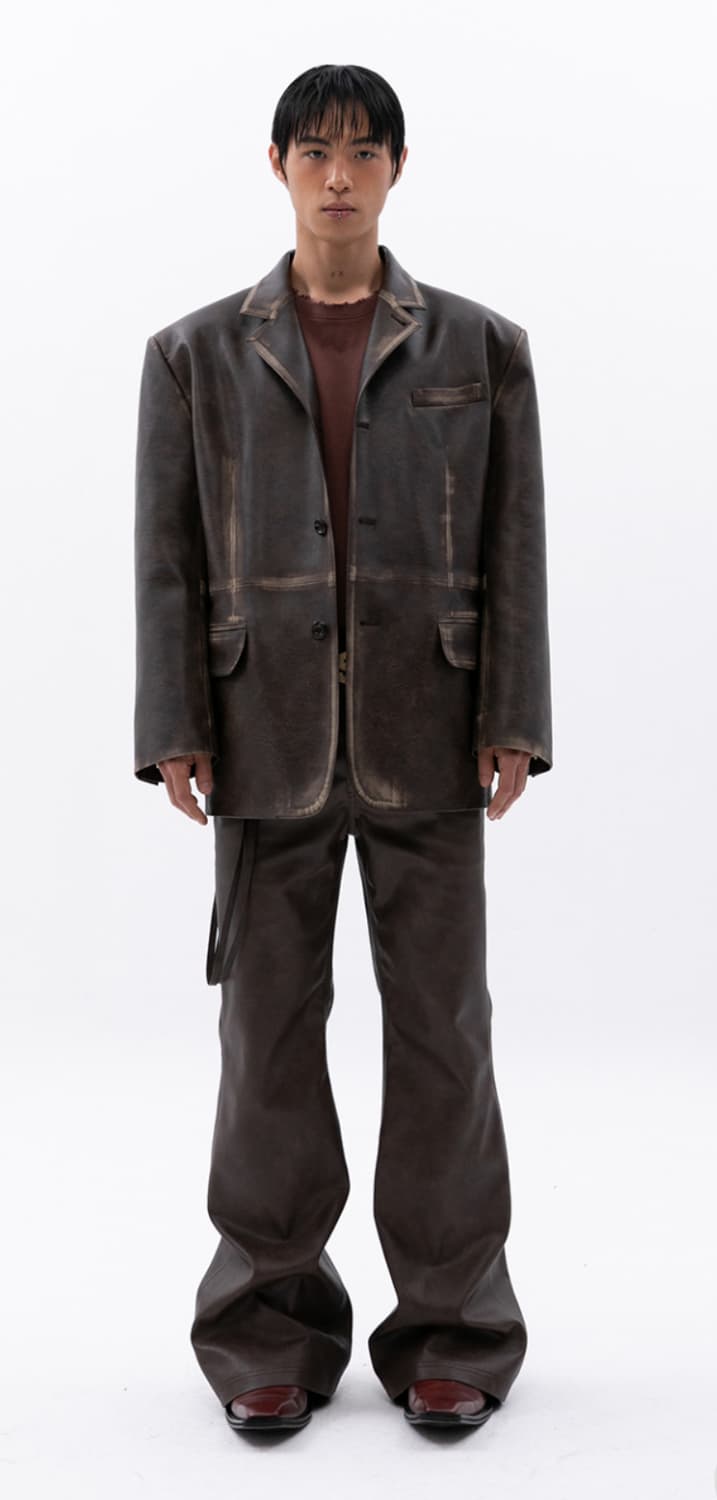 ESC STUDIO  워싱레더 블레이저 & 팬츠 셋업 브라운 상품이미지1