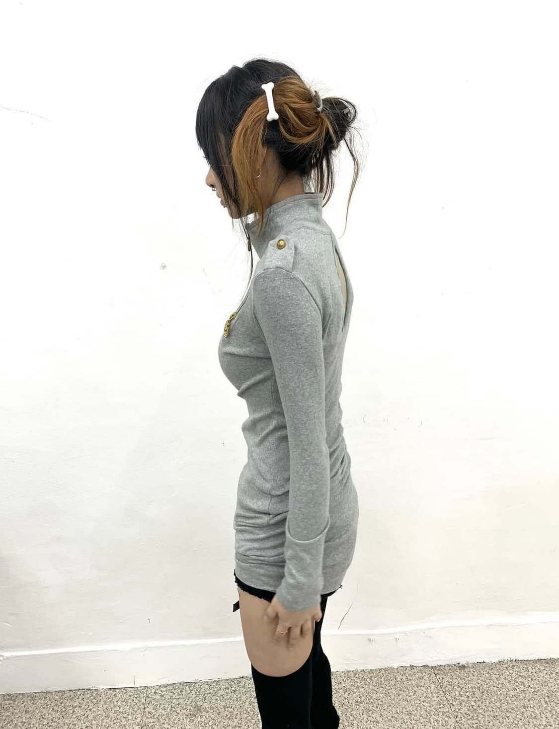 빈티지 갸루 딱붙 그레이 집업 y2k 상품이미지2