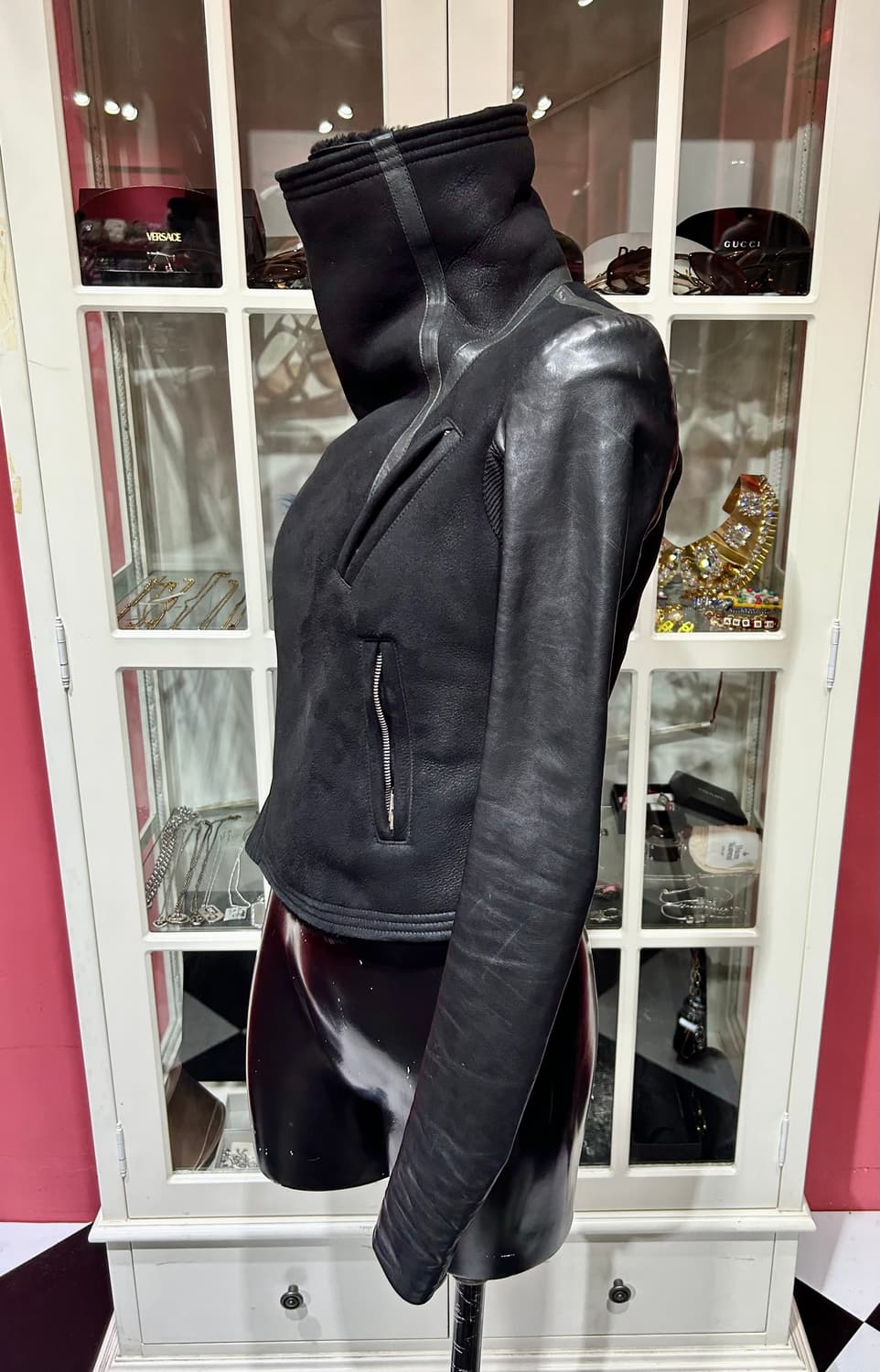 Rick Owens jacket 릭오웬스 퍼 디테일 하이넥 레더자켓 상품이미지2