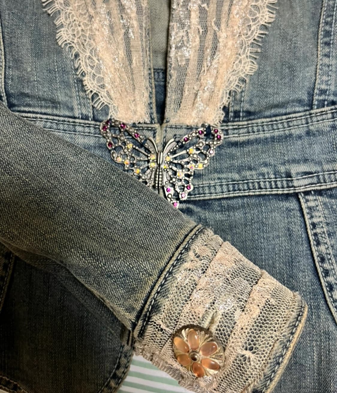 ANA CAPRI 안나 카프리 버터플라이 레이스 데님 자켓 M 상품이미지5