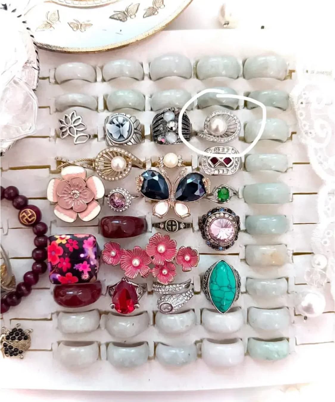 레테빈티지 진주 큐빅 반지 상품이미지2