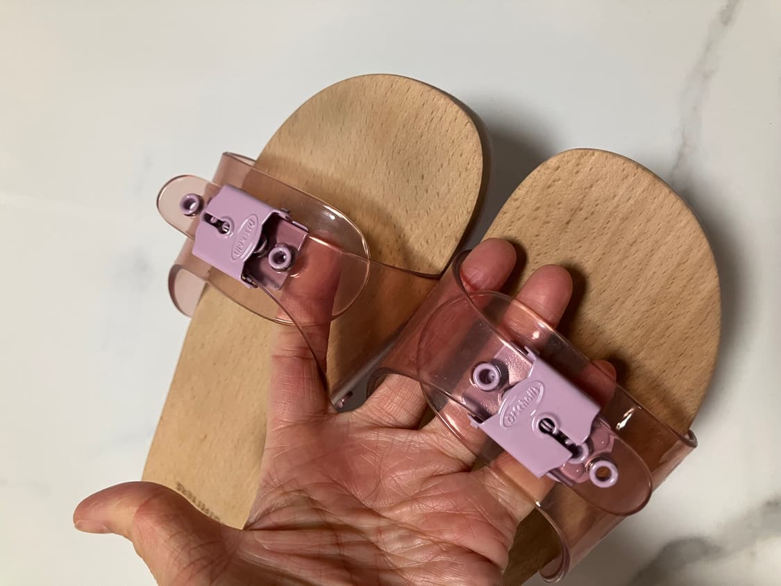 Y2K 2000s 닥터숄X얼반아웃피터스 우든힐 슬라이드 투명 샌들 빈티지 상품이미지4