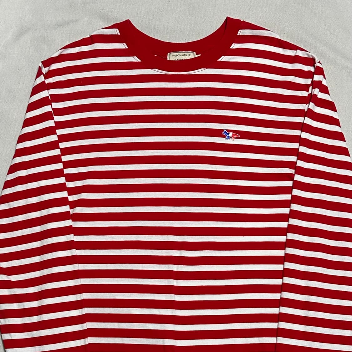 XL 메종키츠네 트리컬러 폭스 레드 스트라이프 티 상품이미지1